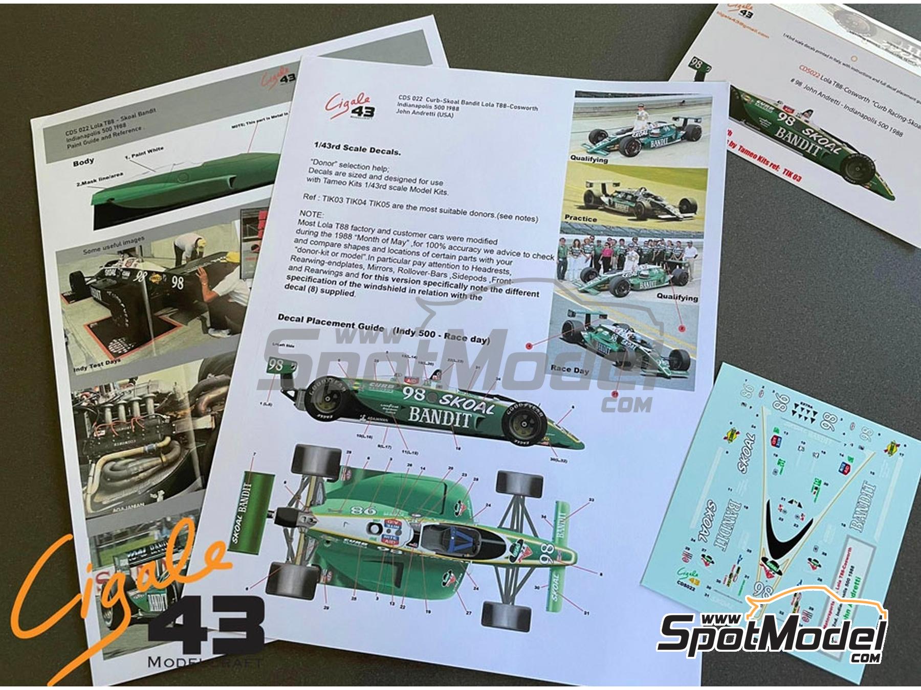 Image 1: Lola Cosworth T88 Mike Curb Racing Team sponsored by Skoal Bandit - Indianapolis 500 Miles 1988 | Marking / livery in 1/43 scale manufactured by Cigale 43 Modelcraft (ref.&nbsp;CIGALE-CDS022, also CDS022)