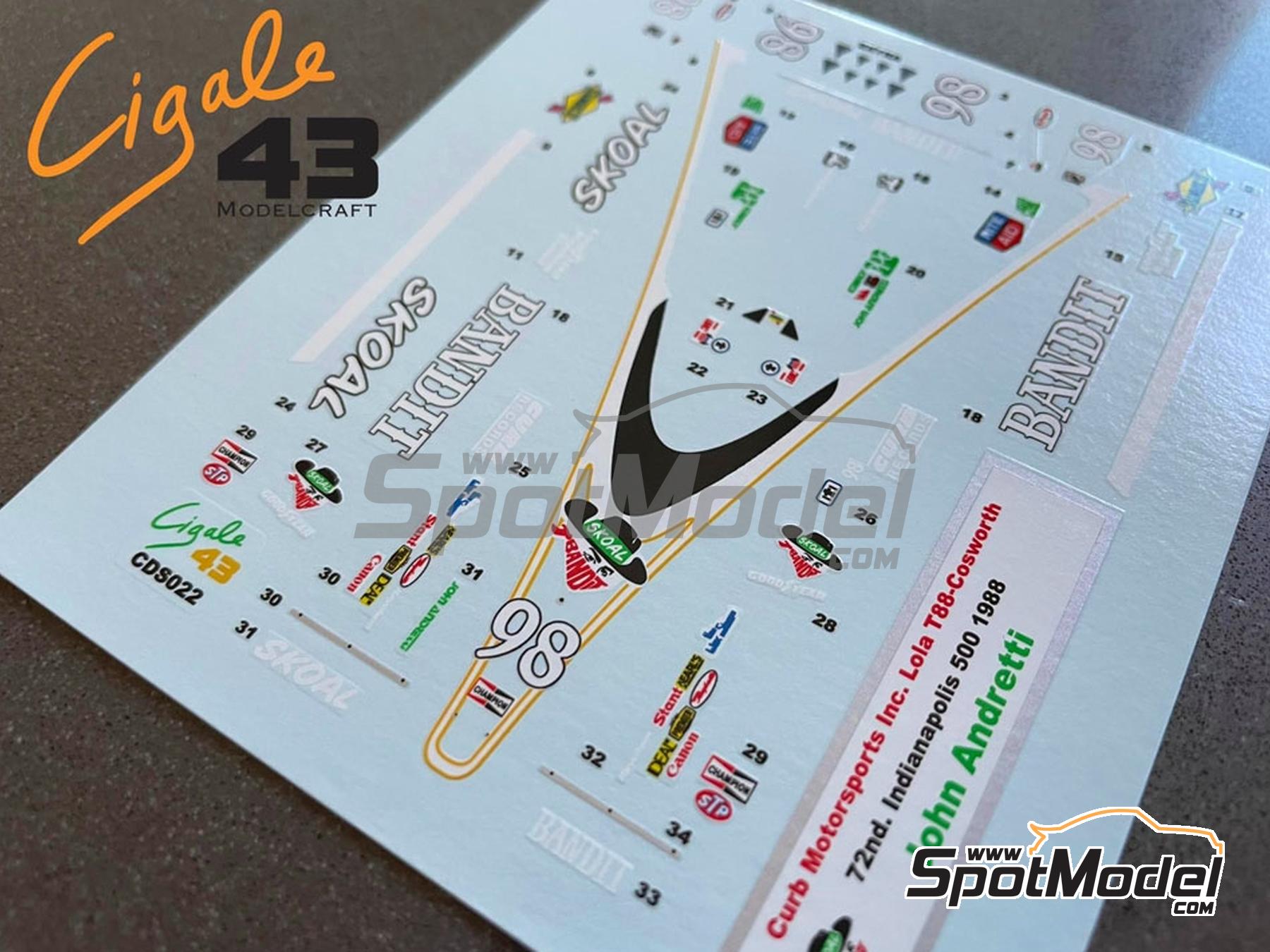 Image 2: Lola Cosworth T88 Mike Curb Racing Team sponsored by Skoal Bandit - Indianapolis 500 Miles 1988 | Marking / livery in 1/43 scale manufactured by Cigale 43 Modelcraft (ref.&nbsp;CIGALE-CDS022, also CDS022)