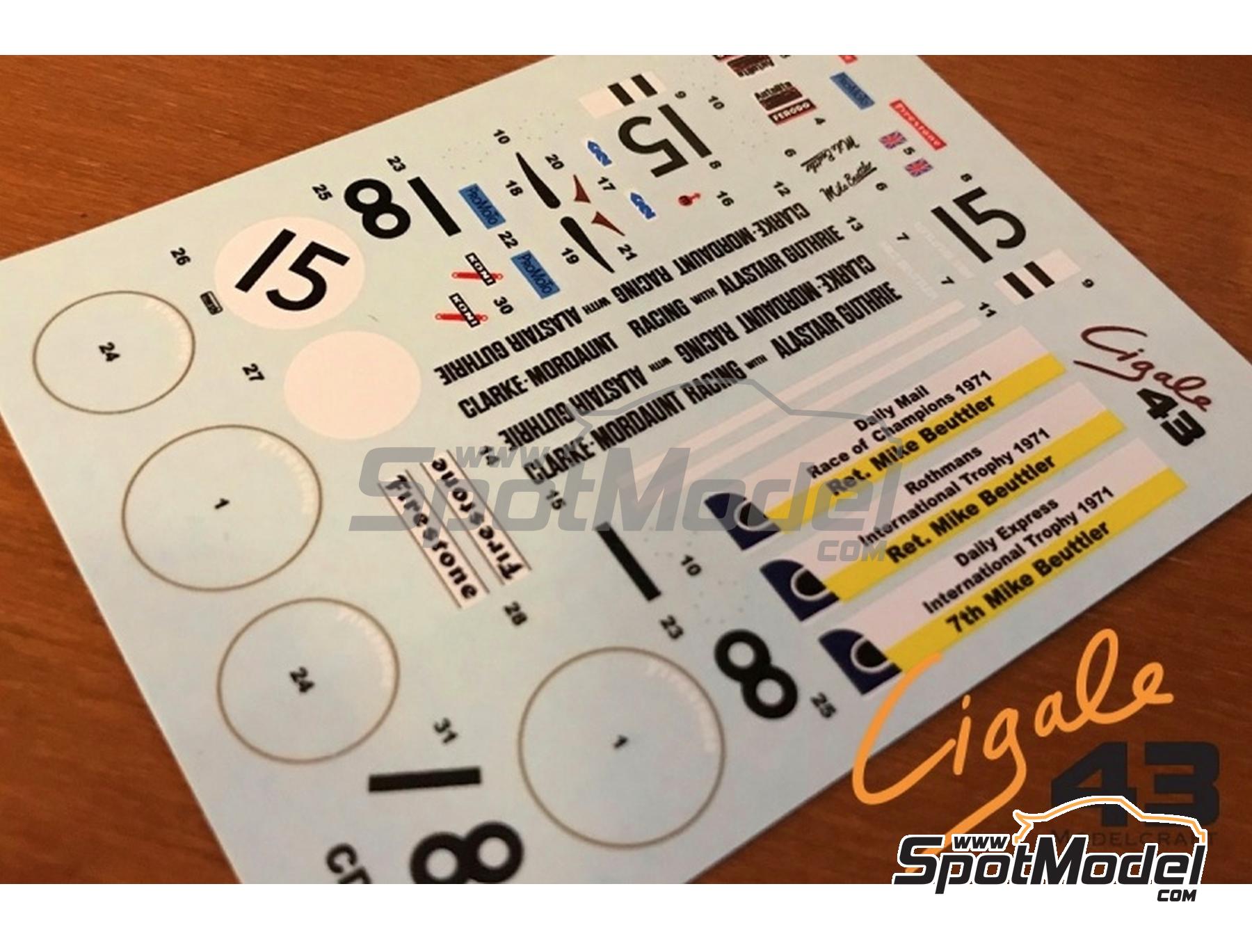 Image 2: March Ford 701 Equipo Clarke-Mordaunt Racing - Carrera de Campeones - ROC Brands Hatch, Daily Express Trophy Silverstone, Trofeo Primavera Rothmans/Daily Express 1971 | Decoración en escala 1/43 fabricado por Cigale 43 Modelcraft (ref. CIGALE-CDS028, tambien CDS028)