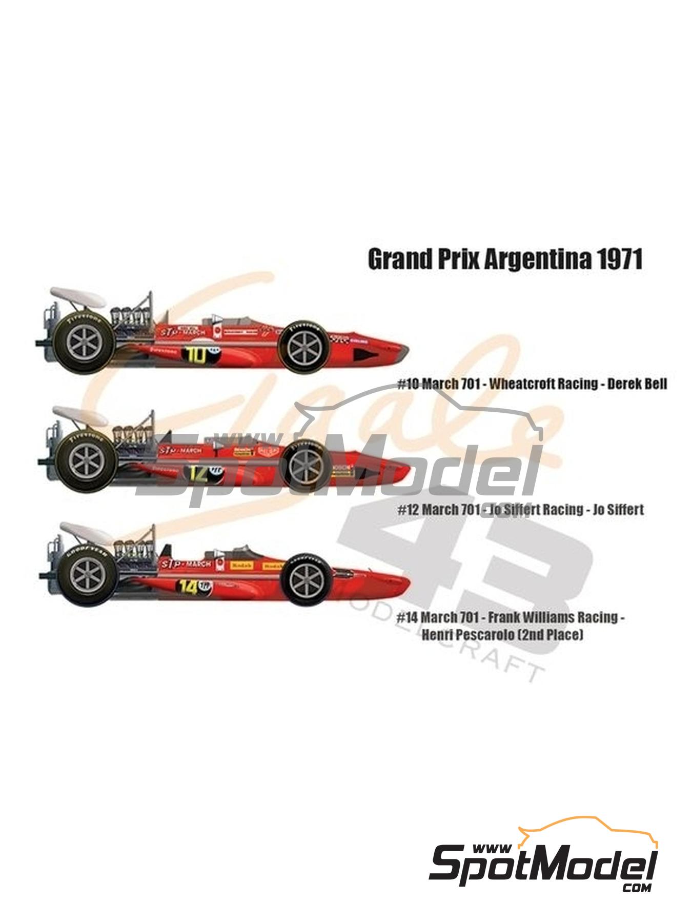 March Ford 701 Equipo Wheatcroft Racing, Frank Williams Racing patrocinado por STP - Gran Premio de Argentina de Formula 1 1971 | Decoración en escala 1/43 fabricado por Cigale 43 Modelcraft (ref. CIGALE-CDS031, tambien CDS031) image