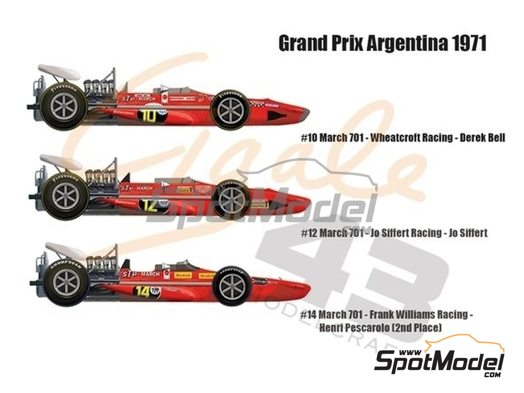 Image 1: March Ford 701 Equipo Wheatcroft Racing, Frank Williams Racing patrocinado por STP - Gran Premio de Argentina de Formula 1 1971 | Decoración en escala 1/43 fabricado por Cigale 43 Modelcraft (ref. CIGALE-CDS031, tambien CDS031)