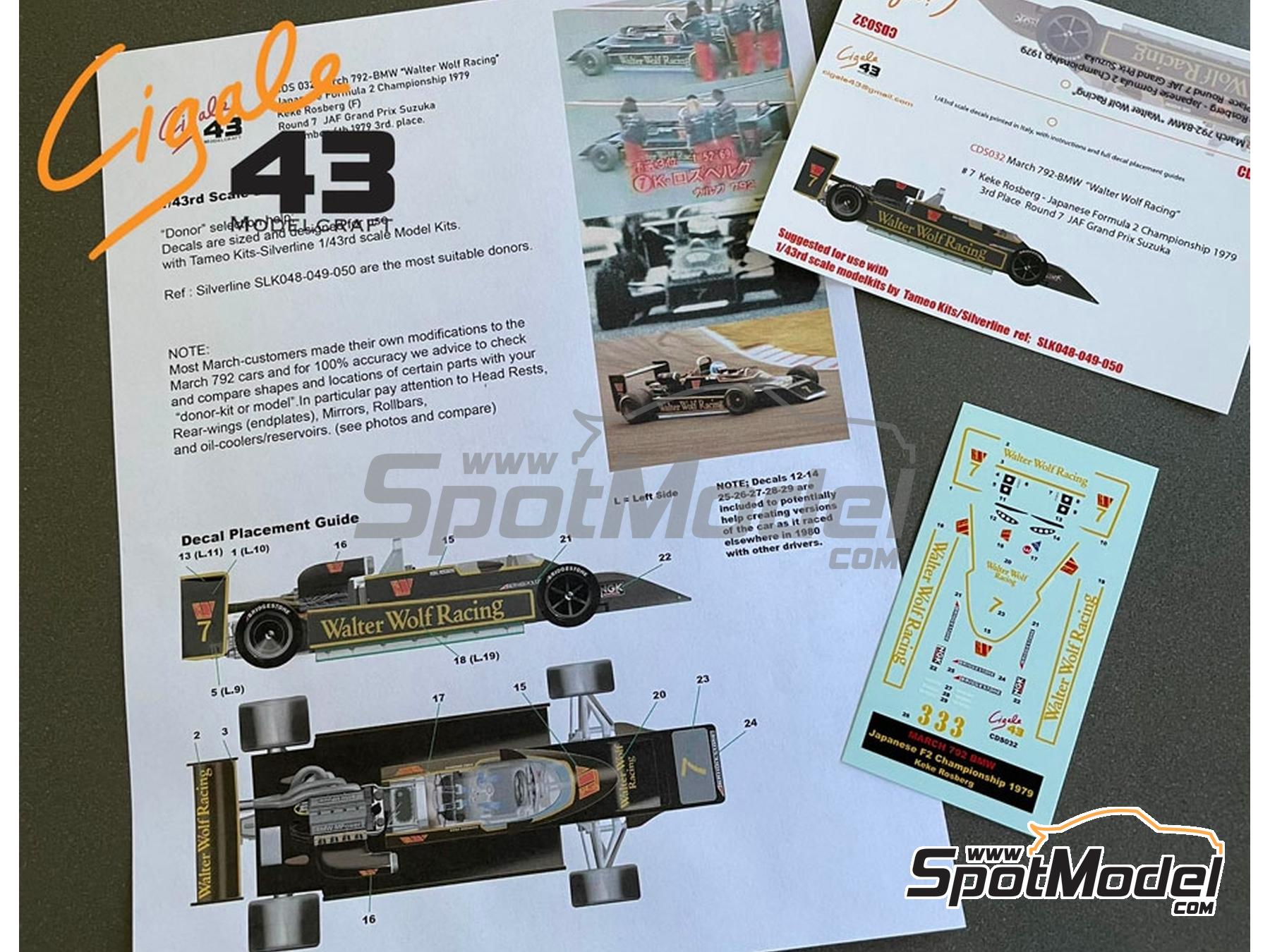 Image 1: March BMW 792 F2 sponsored by Walter Wolf Racing - F2 Japanese Championship 1979 | Marking / livery in 1/43 scale manufactured by Cigale 43 Modelcraft (ref.&nbsp;CIGALE-CDS032, also CDS032)