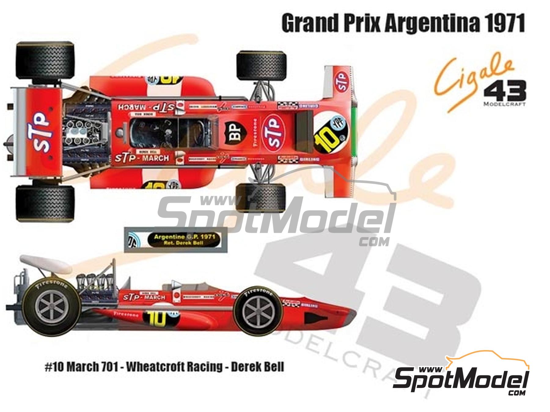 Image 1: March Ford 701 Tom Wheatcroft Racing Team sponsored by STP - Argentine Formula 1 Grand Prix 1971 | Marking / livery in 1/43 scale manufactured by Cigale 43 Modelcraft (ref.&nbsp;CIGALE-CDS033, also CDS033)
