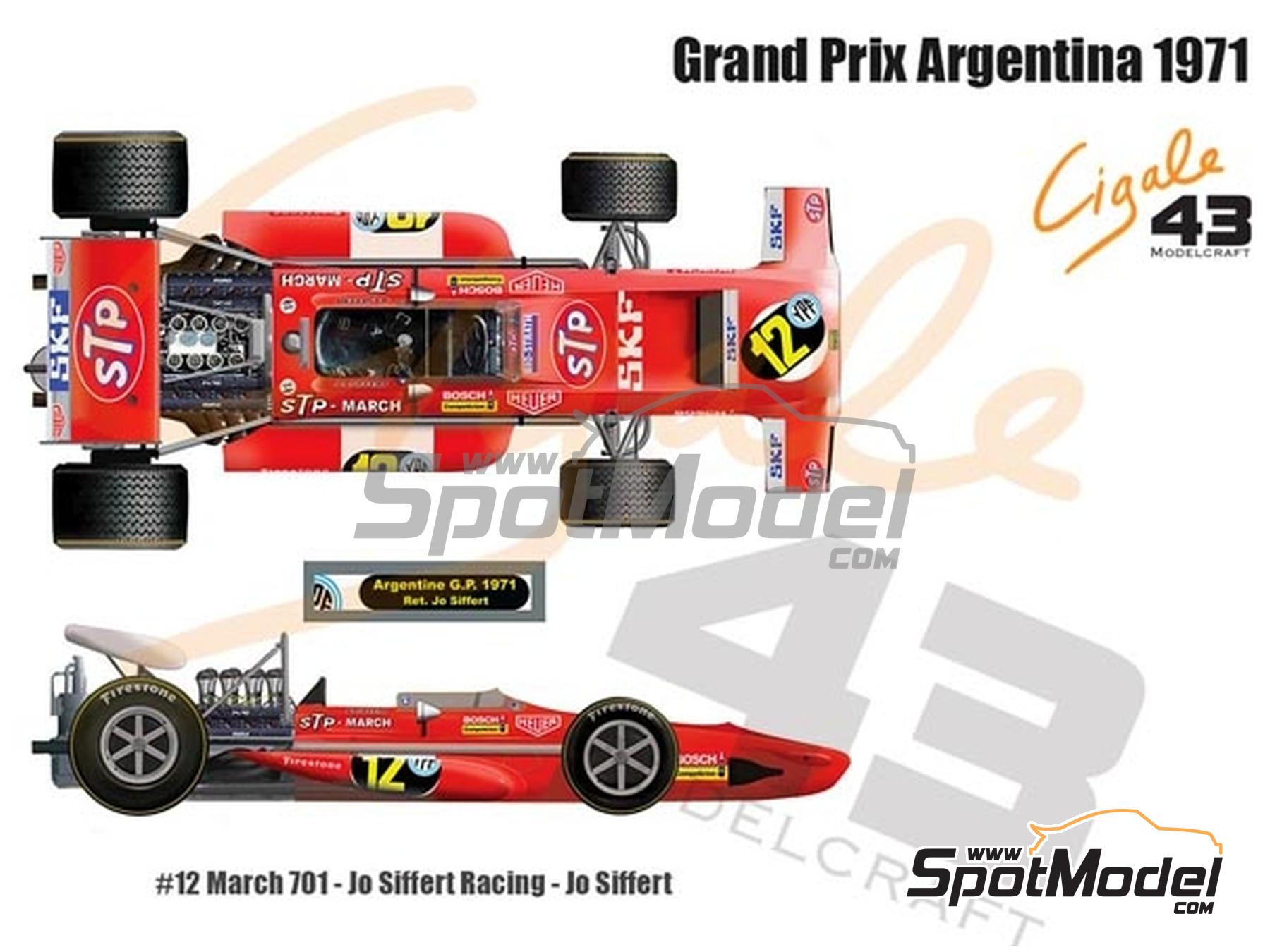 Image 1: March Ford 701 Siffert Racing Team sponsored by STP, SKF - Argentine Formula 1 Grand Prix 1971 | Marking / livery in 1/43 scale manufactured by Cigale 43 Modelcraft (ref.&nbsp;CIGALE-CDS034, also CDS034)