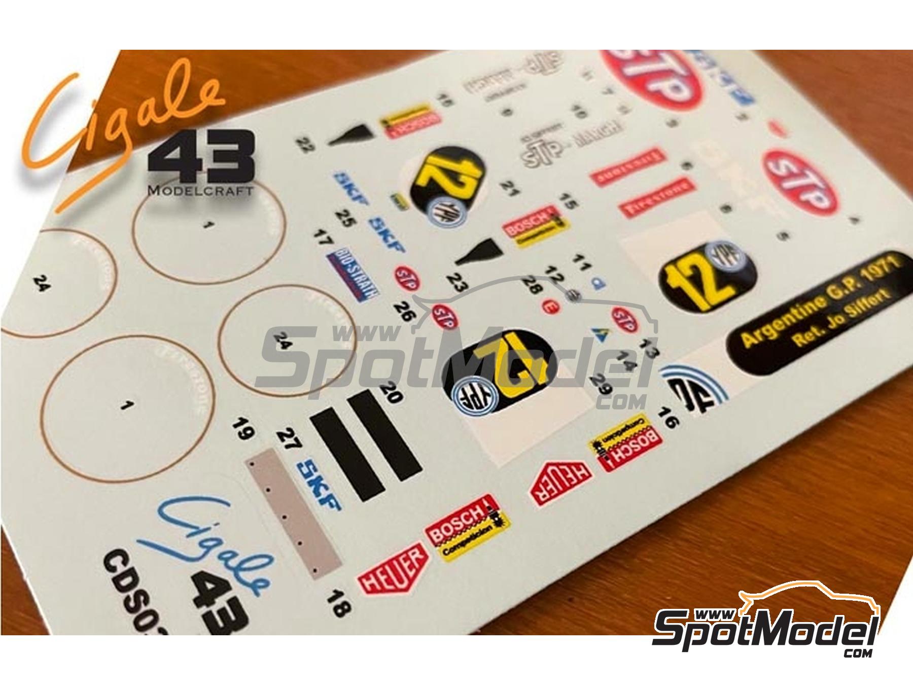 Image 2: March Ford 701 Siffert Racing Team sponsored by STP, SKF - Argentine Formula 1 Grand Prix 1971 | Marking / livery in 1/43 scale manufactured by Cigale 43 Modelcraft (ref.&nbsp;CIGALE-CDS034, also CDS034)