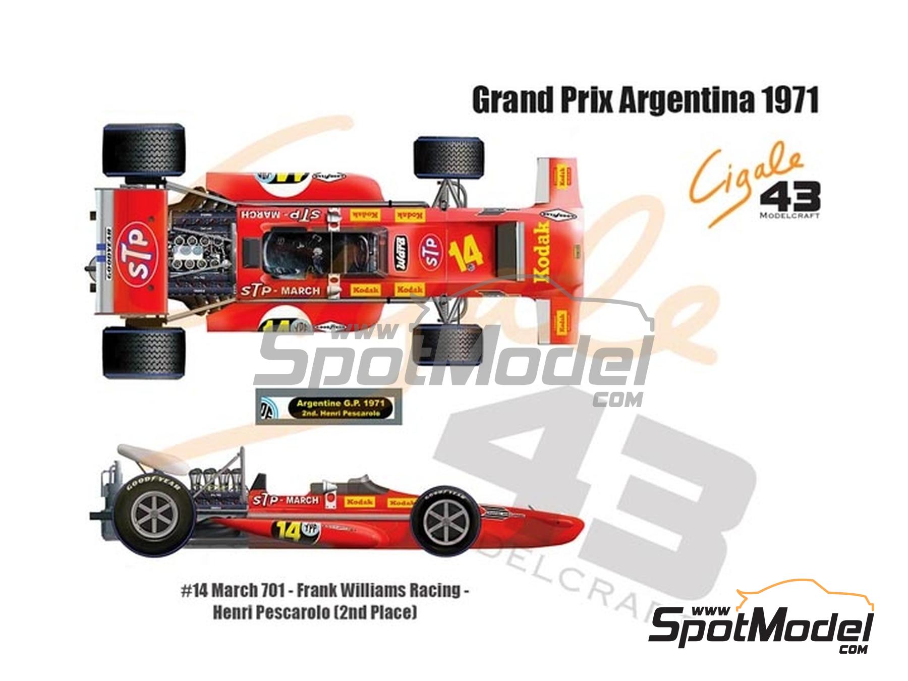 Image 1: March Ford 701 Frank Williams Racing Team sponsored by STP, Kodak - Argentine Formula 1 Grand Prix 1971 | Marking / livery in 1/43 scale manufactured by Cigale 43 Modelcraft (ref.&nbsp;CIGALE-CDS035, also CDS035)