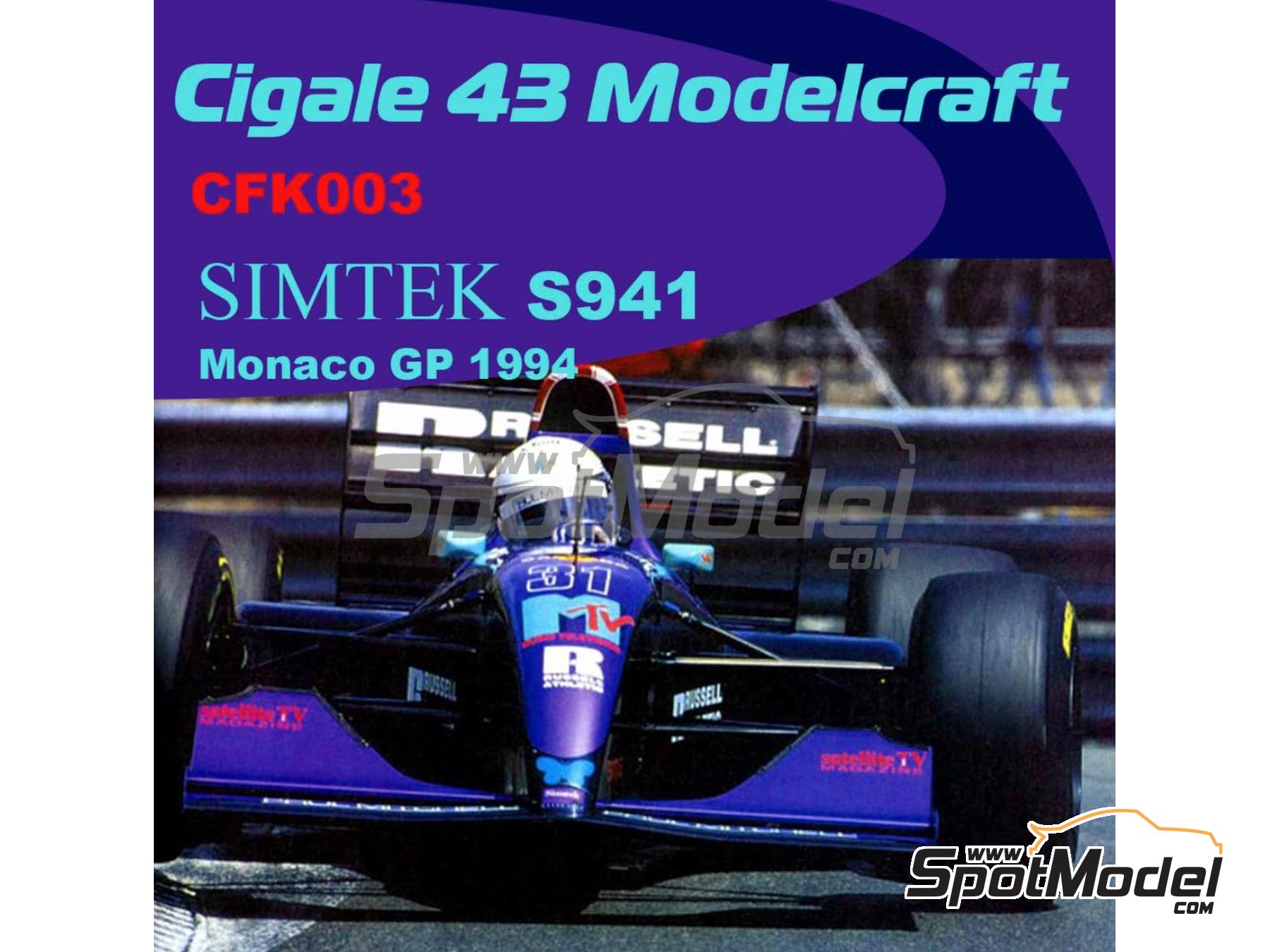 Image 1: Simtek Ford S941 sponsored by MTV, Cox - Monaco Formula 1 Grand Prix 1994 | Car scale model kit in 1/43 scale manufactured by Cigale 43 Modelcraft (ref.&nbsp;CIGALE-CFK003, also CFK003)