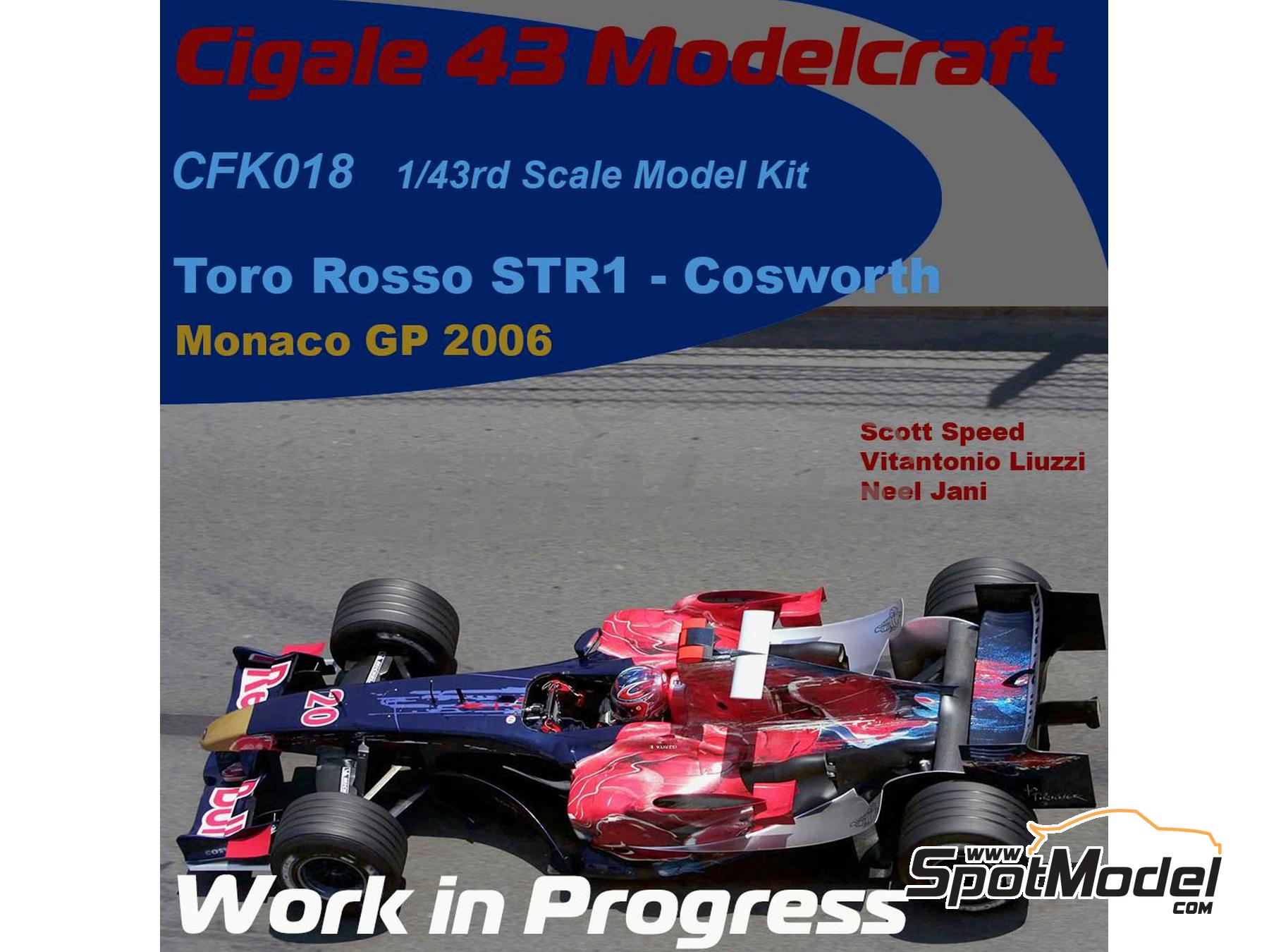 Image 1: Toro Rosso Cosworth STR1 Scuderia Toro Rosso Team sponsored by RB - Monaco Formula 1 Grand Prix 2006 | Car scale model kit in 1/43 scale manufactured by Cigale 43 Modelcraft (ref.&nbsp;CIGALE-CFK018, also CFK018)
