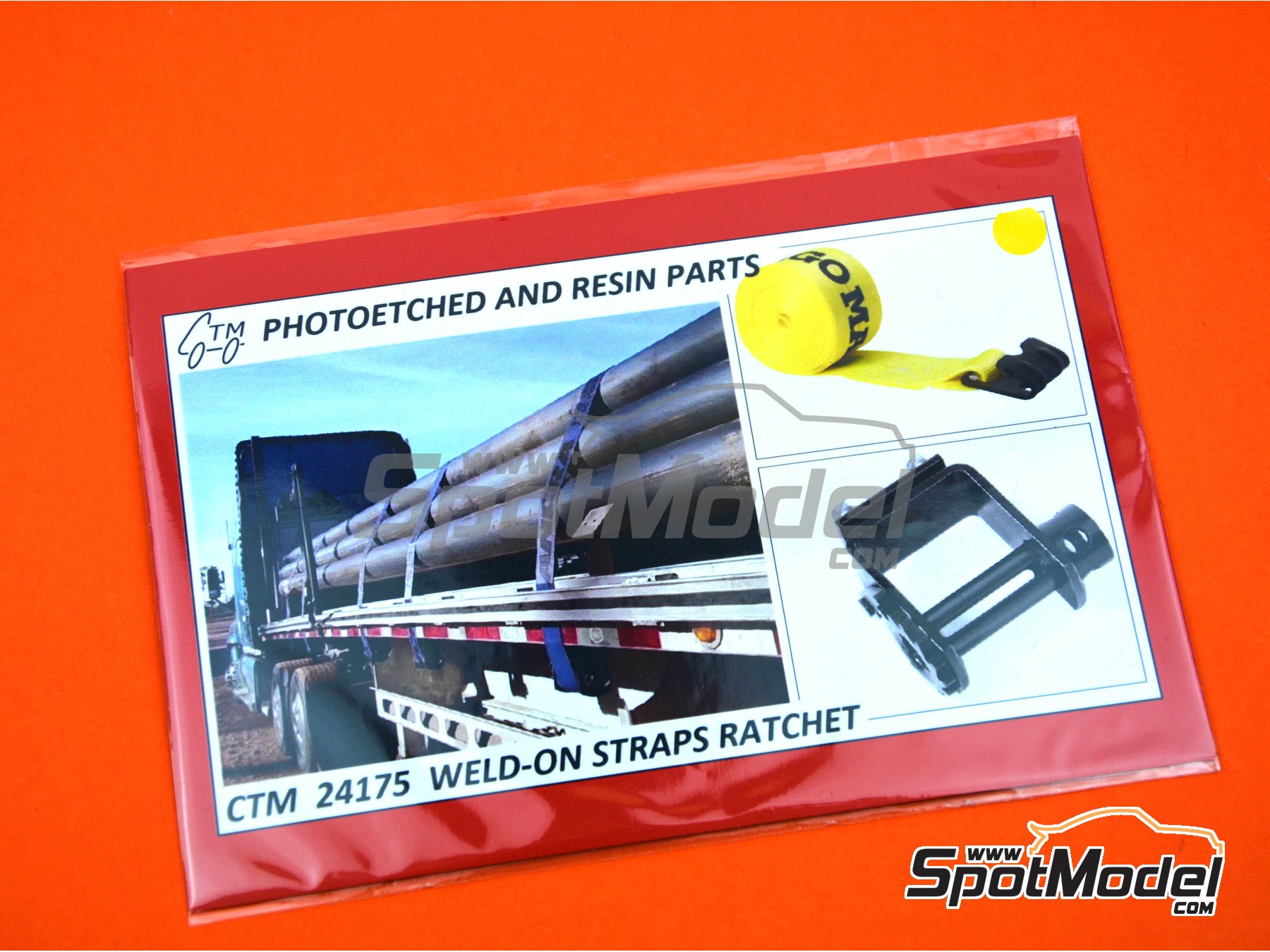 Image 1: Weld-on ratchet straps yellow | Detail in 1/24 scale manufactured by Czech Truck Model (ref.&nbsp;CTM24175-B)
