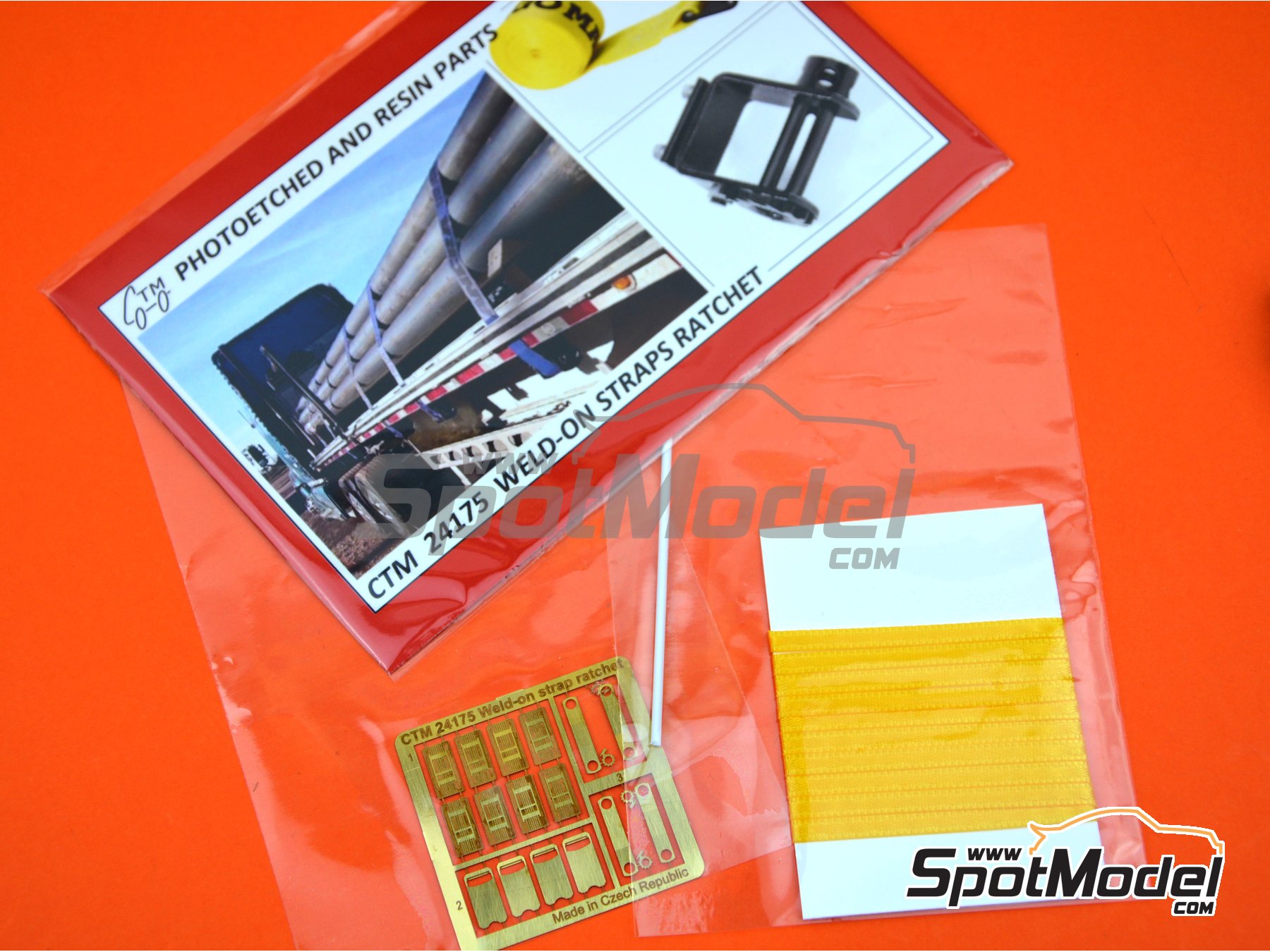 Image 4: Weld-on ratchet straps yellow | Detail in 1/24 scale manufactured by Czech Truck Model (ref.&nbsp;CTM24175-B)