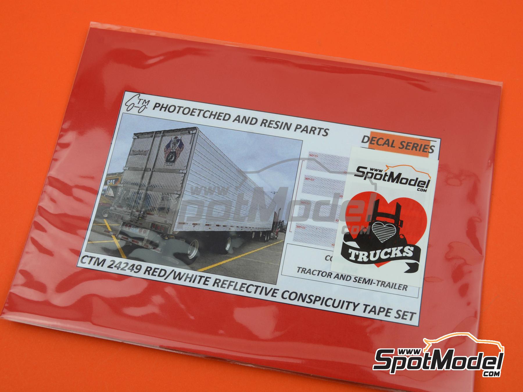 Image 3: Red and white conspicuity tape set | Logotypes in 1/24 scale manufactured by Czech Truck Model (ref. CTM24249)