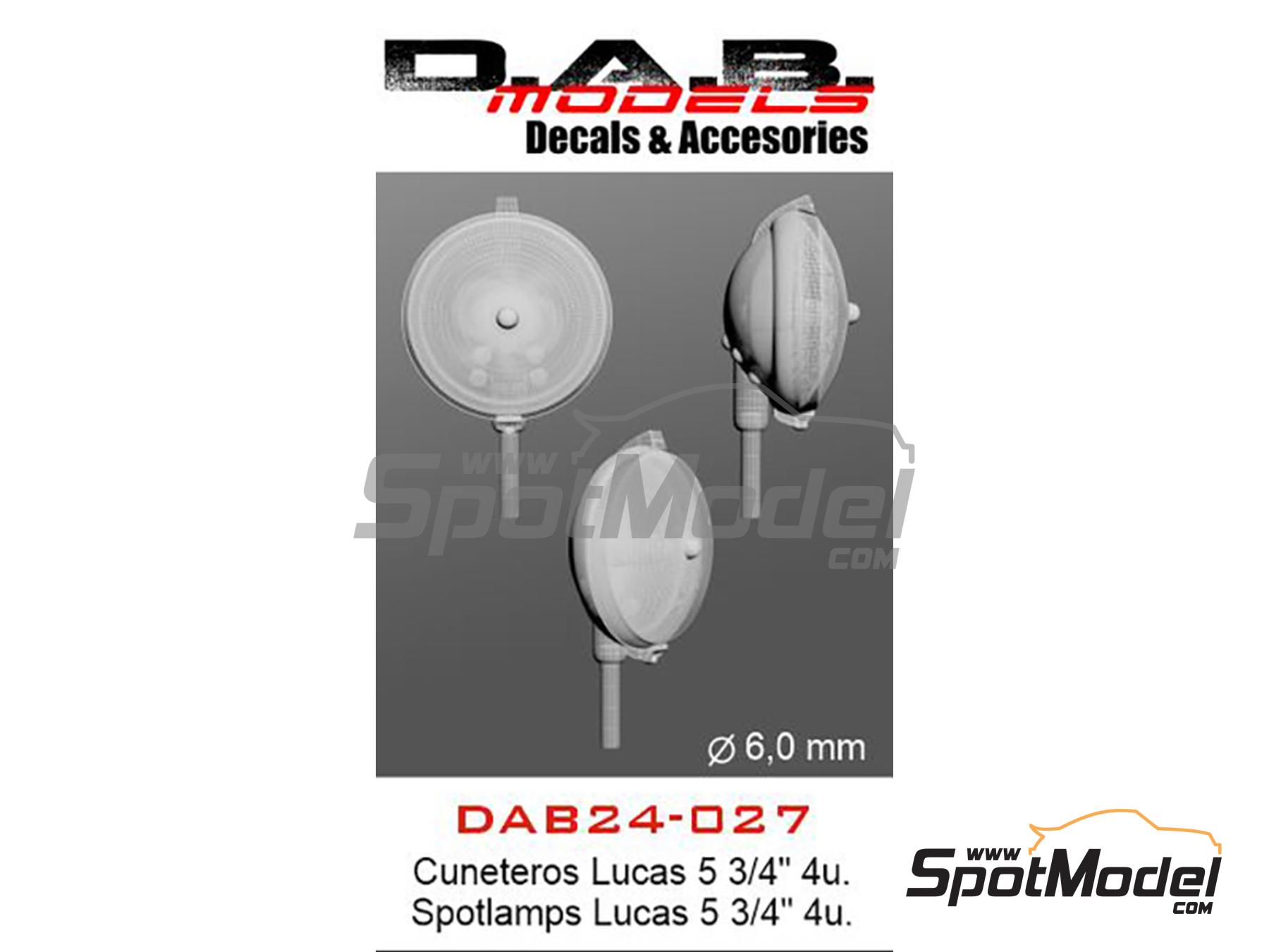 Image 1: Faros cuneteros Lucas de 5 3/4 pulgadas con anclaje inferior | Luces en escala&nbsp;1/24 fabricado por D.A.B. Models (ref.&nbsp;DAB24-027)