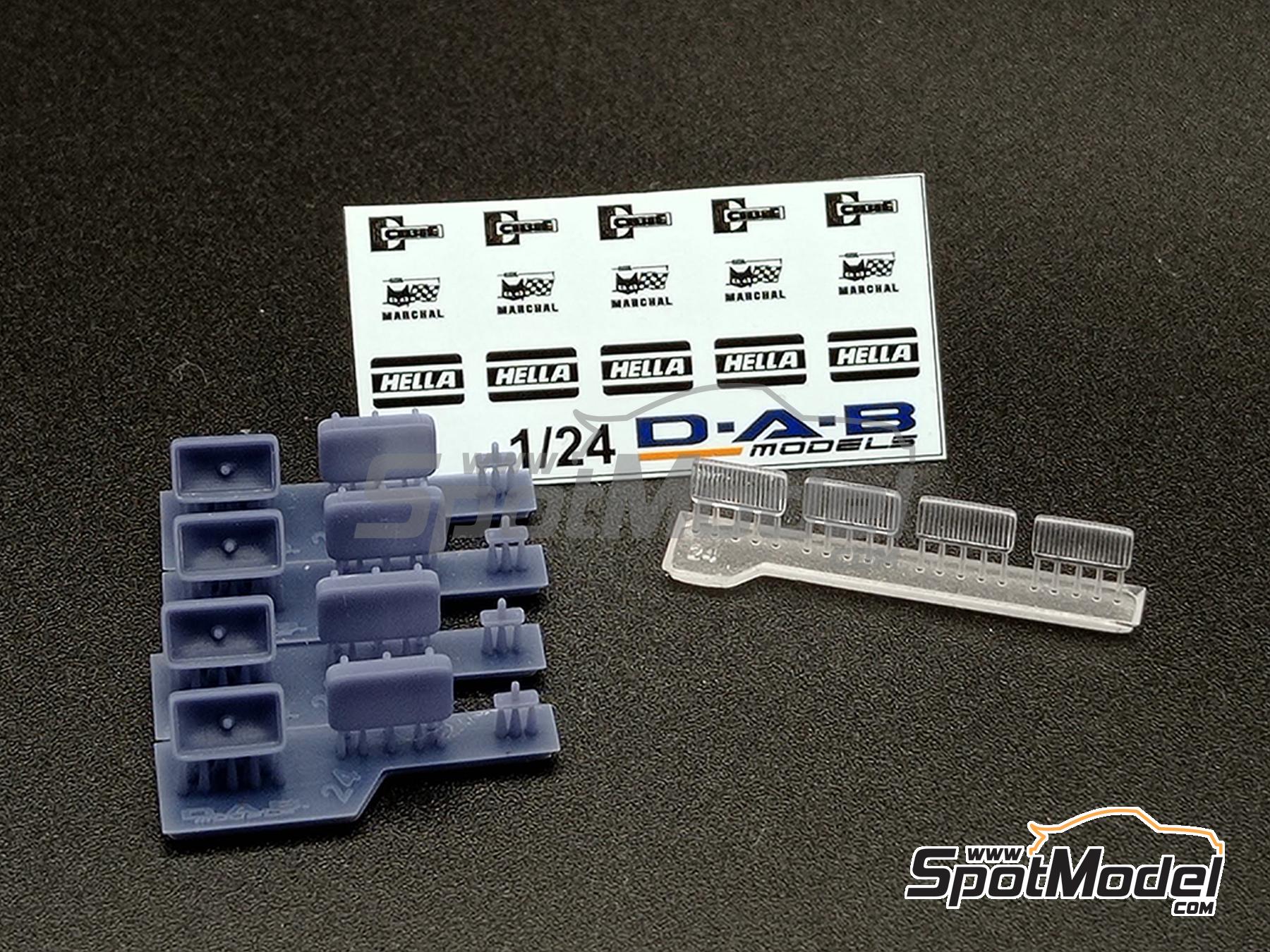 Image 1: Rectangular headlights sponsored by Cibie, Hella, Sev Marchal | Lights in 1/24 scale manufactured by D.A.B. Models (ref.&nbsp;DAB24-043)