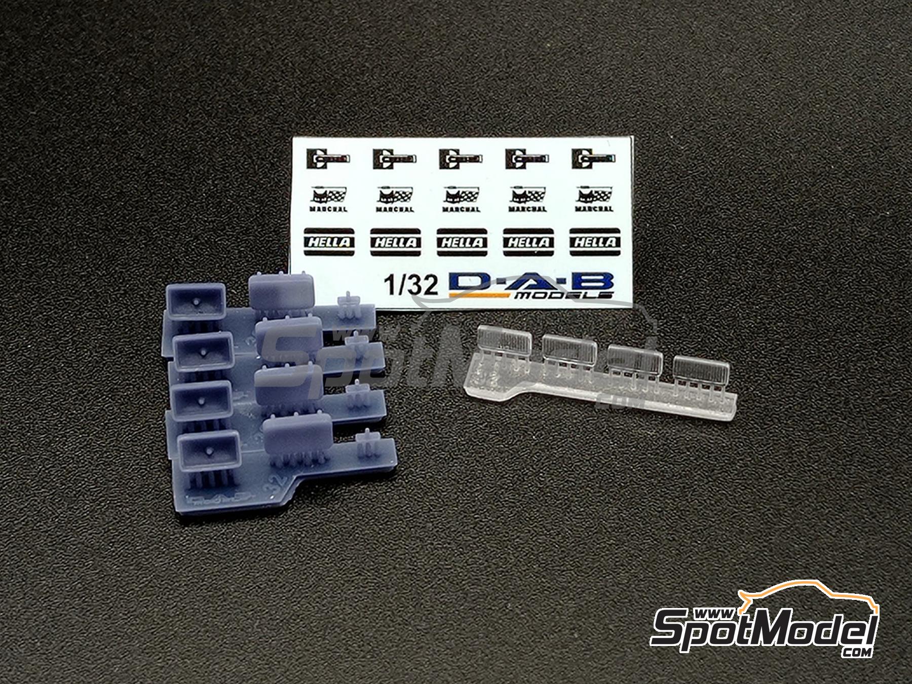Image 1: Faros cuneteros rectangulares patrocinado por Cibie, Hella, Sev Marchal | Luces en escala&nbsp;1/32 fabricado por D.A.B. Models (ref.&nbsp;DAB32-030)