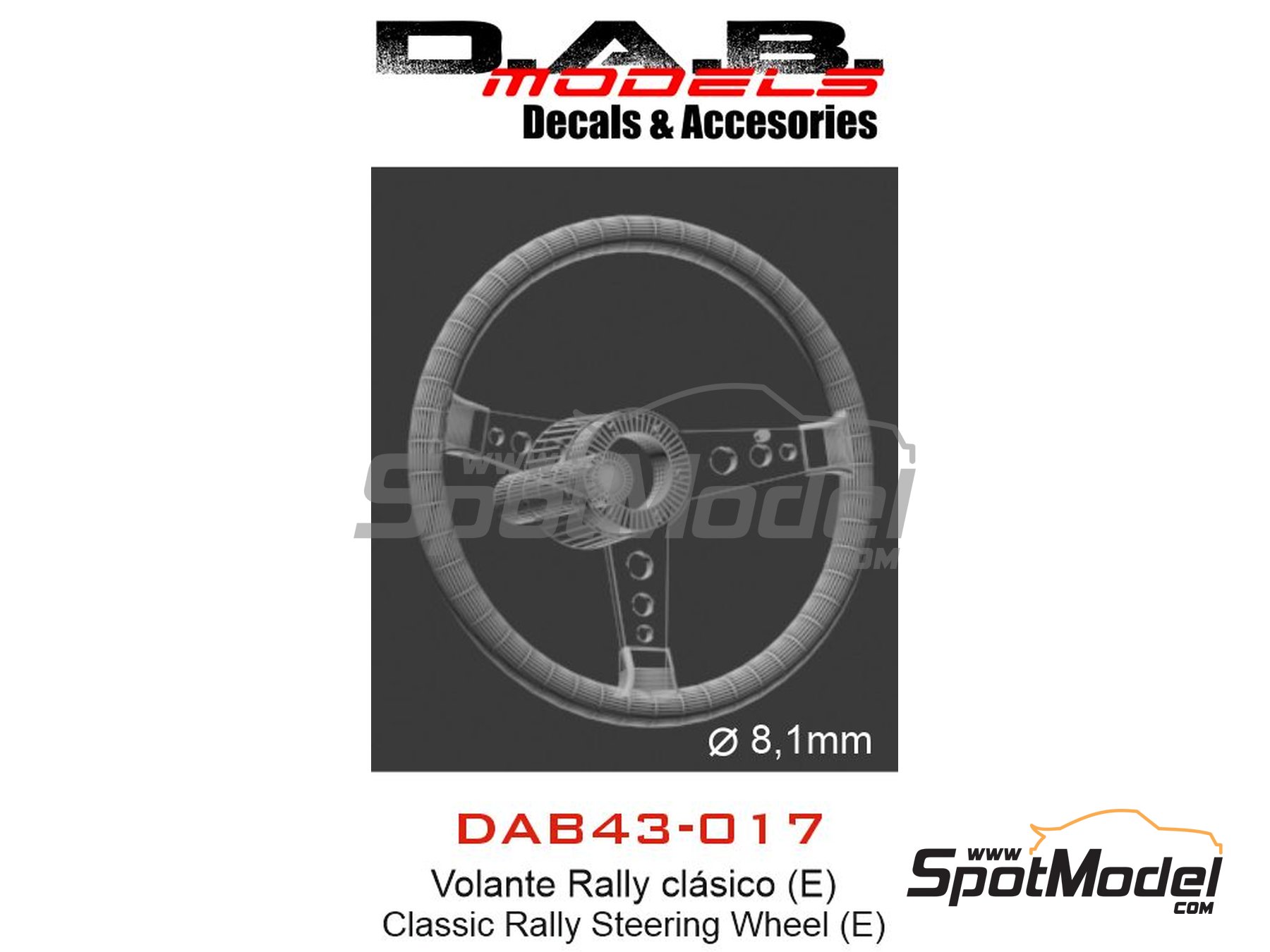Image 2: Classic rally steering wheel - Type E | Steering wheel in 1/43 scale manufactured by D.A.B. Models (ref. DAB43-017)