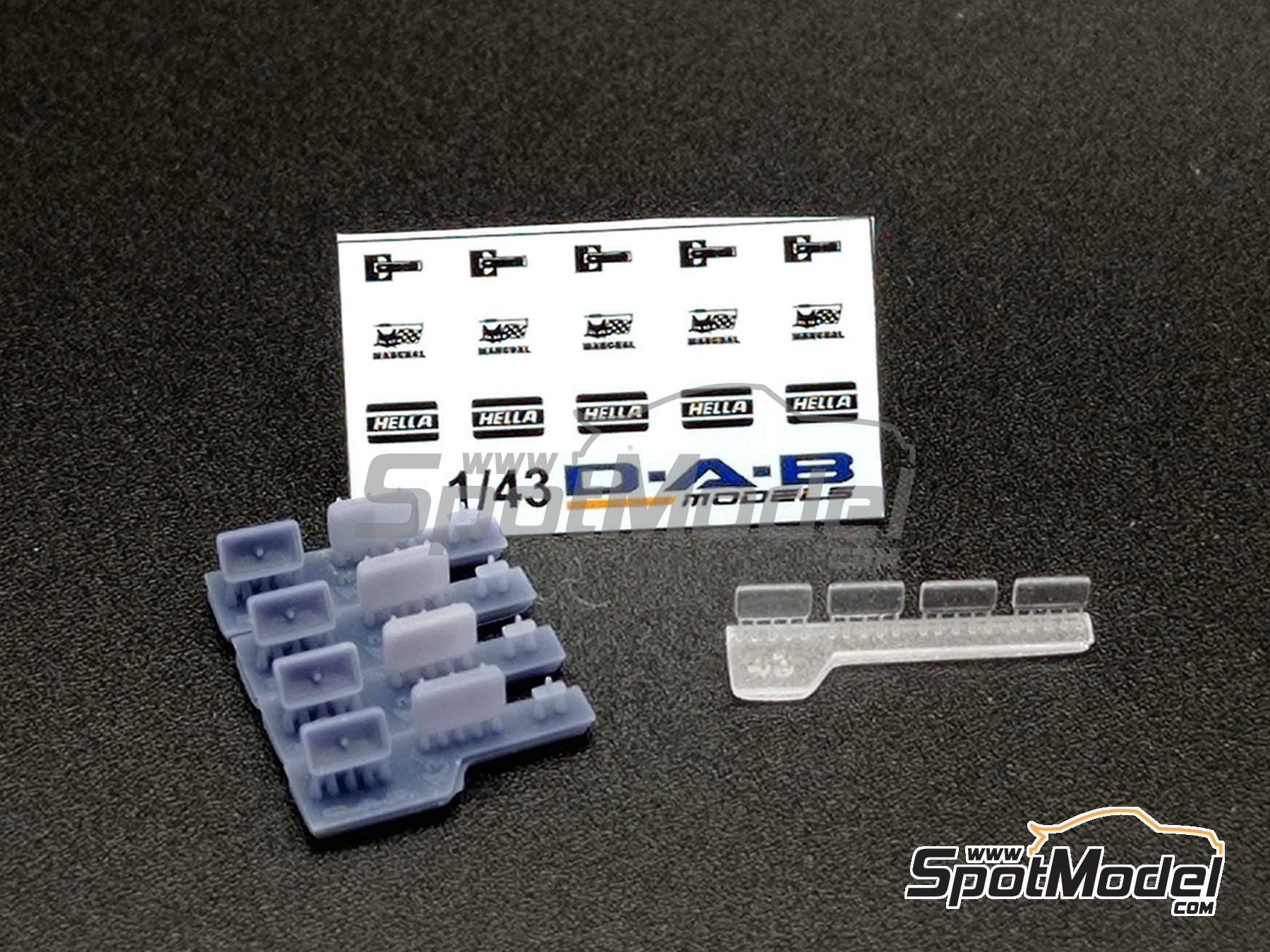 Image 1: Faros cuneteros rectangulares patrocinado por Cibie, Hella, Sev Marchal | Luces en escala 1/43 fabricado por D.A.B. Models (ref. DAB43-038)