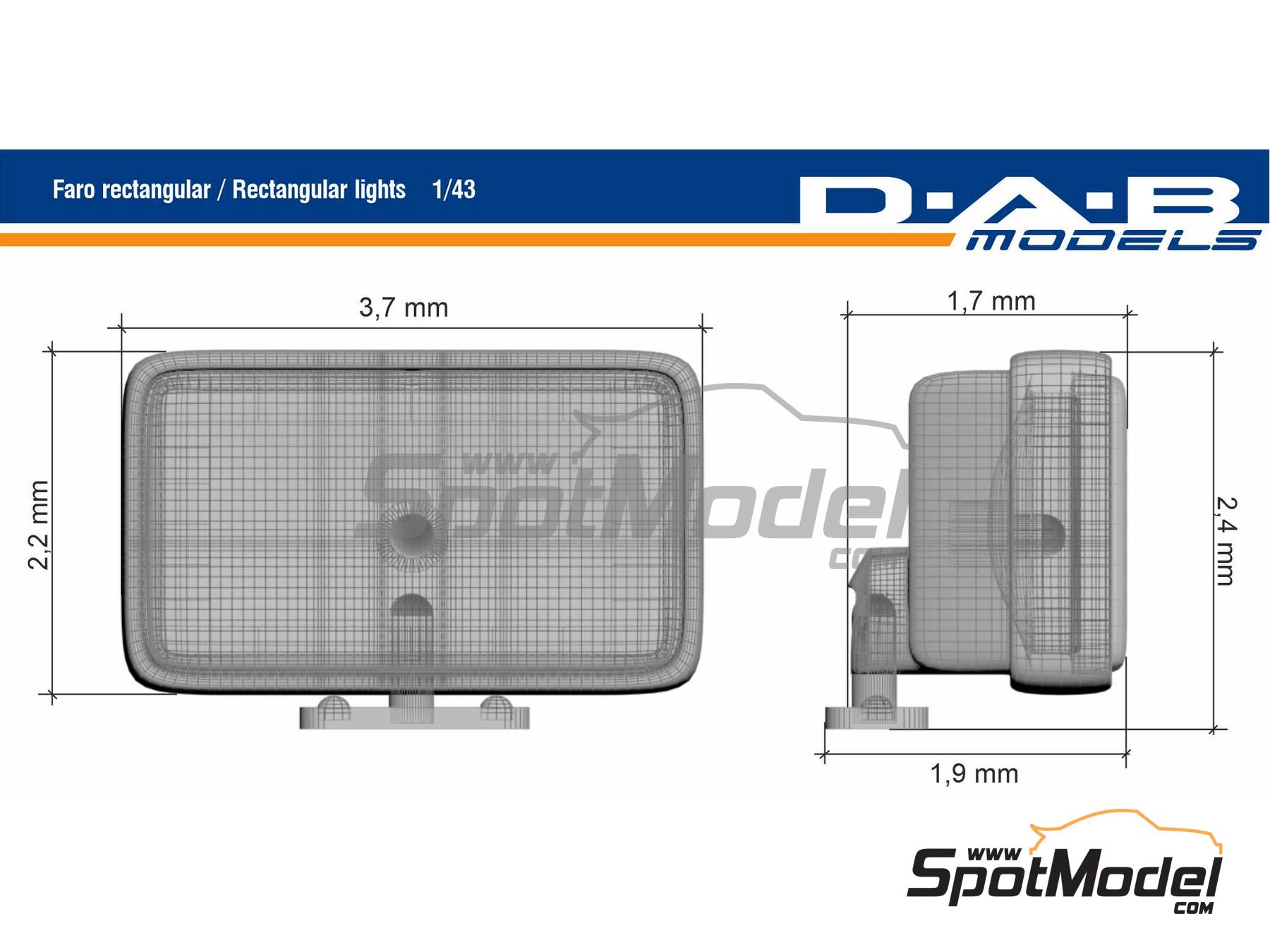 Image 4: Faros cuneteros rectangulares patrocinado por Cibie, Hella, Sev Marchal | Luces en escala 1/43 fabricado por D.A.B. Models (ref. DAB43-038)