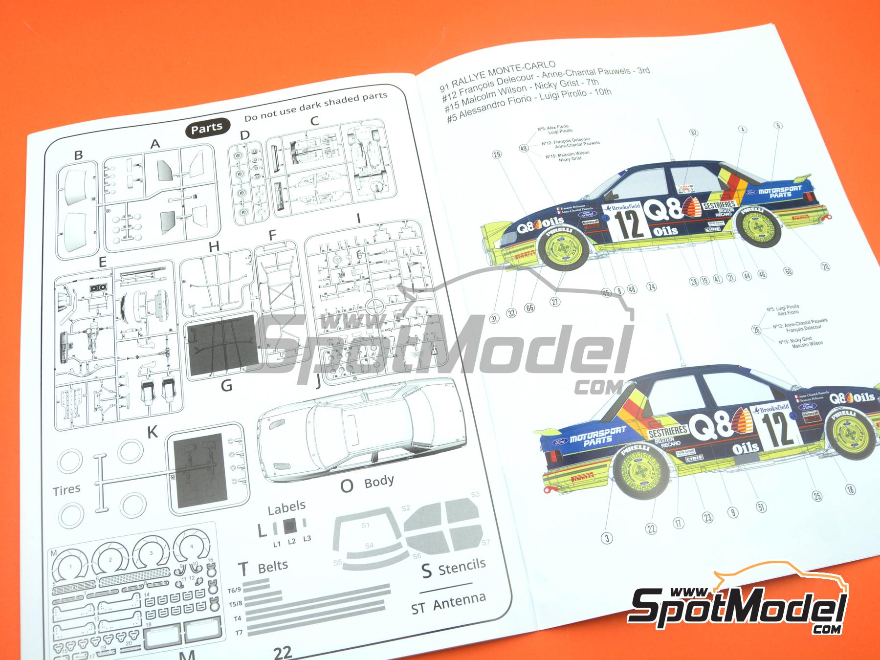 Image 39: Ford Sierra Cosworth 4&times;4 Group A Ford Team sponsored by Q8 Oils - Monte Carlo Rally - Rallye Automobile de Monte-Carlo 1991 | Car scale model kit in 1/24 scale manufactured by D.Modelkits (ref.&nbsp;DM-K001, also 5600627796819 and DMK-001)