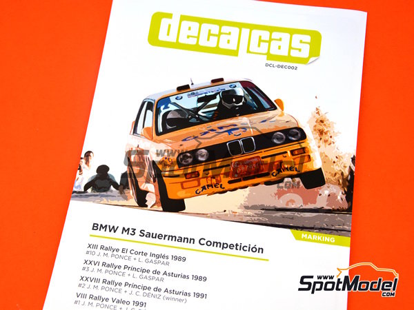 Image 2: BMW M3 E30 Sauermann Competicion Team sponsored by Camel - El Corte Ingles Rally Islas Canarias, Principe de Asturias Rally, Valeo Rallye 1989 and 1991 | Marking / livery in 1/24 scale manufactured by Decalcas (ref.&nbsp;DCL-DEC002)