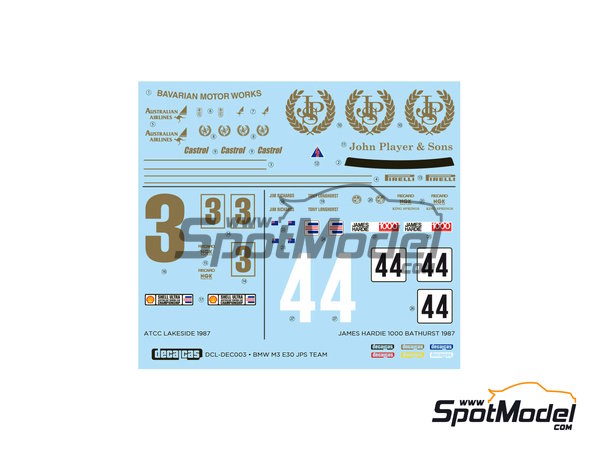 Image 1: BMW M3 E30 JPS Team sponsored by John Player & Sons - 12 hours Bathurst, ATCC Australian Touring Car Championship 1987 | Marking / livery in 1/24 scale manufactured by Decalcas (ref.&nbsp;DCL-DEC003)