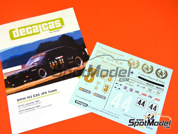 Image 2: BMW M3 E30 JPS Team sponsored by John Player & Sons - 12 hours Bathurst, ATCC Australian Touring Car Championship 1987 | Marking / livery in 1/24 scale manufactured by Decalcas (ref.&nbsp;DCL-DEC003)