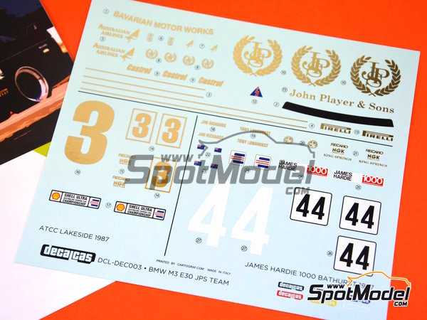 Image 8: BMW M3 E30 JPS Team sponsored by John Player & Sons - 12 hours Bathurst, ATCC Australian Touring Car Championship 1987 | Marking / livery in 1/24 scale manufactured by Decalcas (ref.&nbsp;DCL-DEC003)