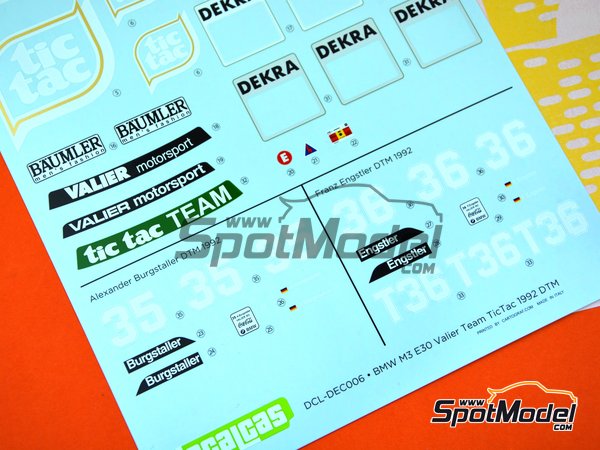 Image 20: BMW M3 E30 Valier Motorsport Team sponsored by Tic Tac - DTM - Deutsche Tourenwagen Masters 1992 | Marking / livery in 1/24 scale manufactured by Decalcas (ref.&nbsp;DCL-DEC006)