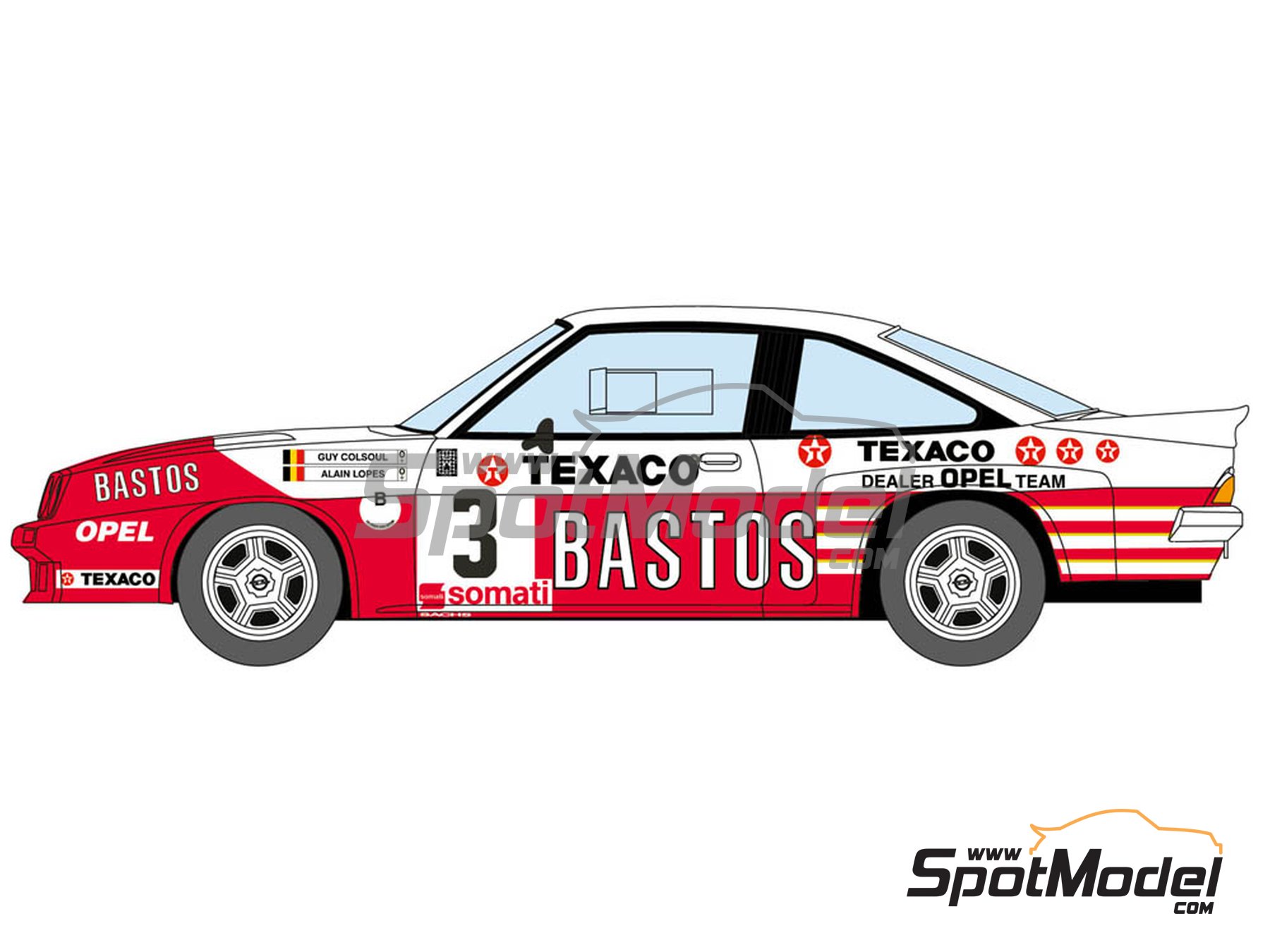 Image 2: Opel Manta 400 Group B Bastos Texaco Rally Team - 24 Hours de Ypres Rally, Condroz Rally, Haspengow Rally 1985 | Marking / livery in 1/24 scale manufactured by Decalcas (ref.&nbsp;DCL-DEC012)