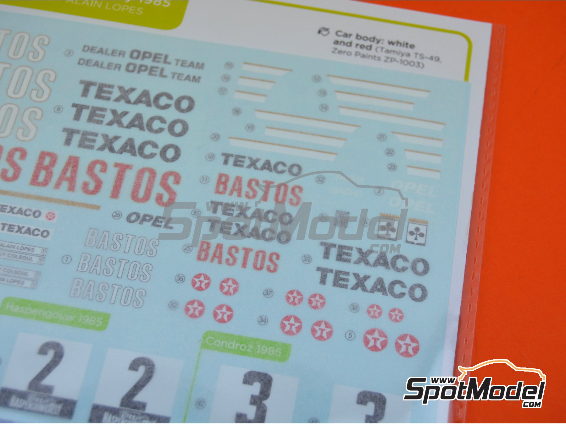 Image 10: Opel Manta 400 Group B Bastos Texaco Rally Team - 24 Hours de Ypres Rally, Condroz Rally, Haspengow Rally 1985 | Marking / livery in 1/24 scale manufactured by Decalcas (ref.&nbsp;DCL-DEC012)