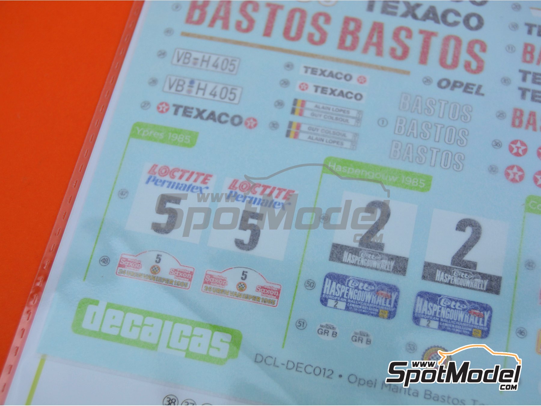 Image 12: Opel Manta 400 Group B Bastos Texaco Rally Team - 24 Hours de Ypres Rally, Condroz Rally, Haspengow Rally 1985 | Marking / livery in 1/24 scale manufactured by Decalcas (ref.&nbsp;DCL-DEC012)