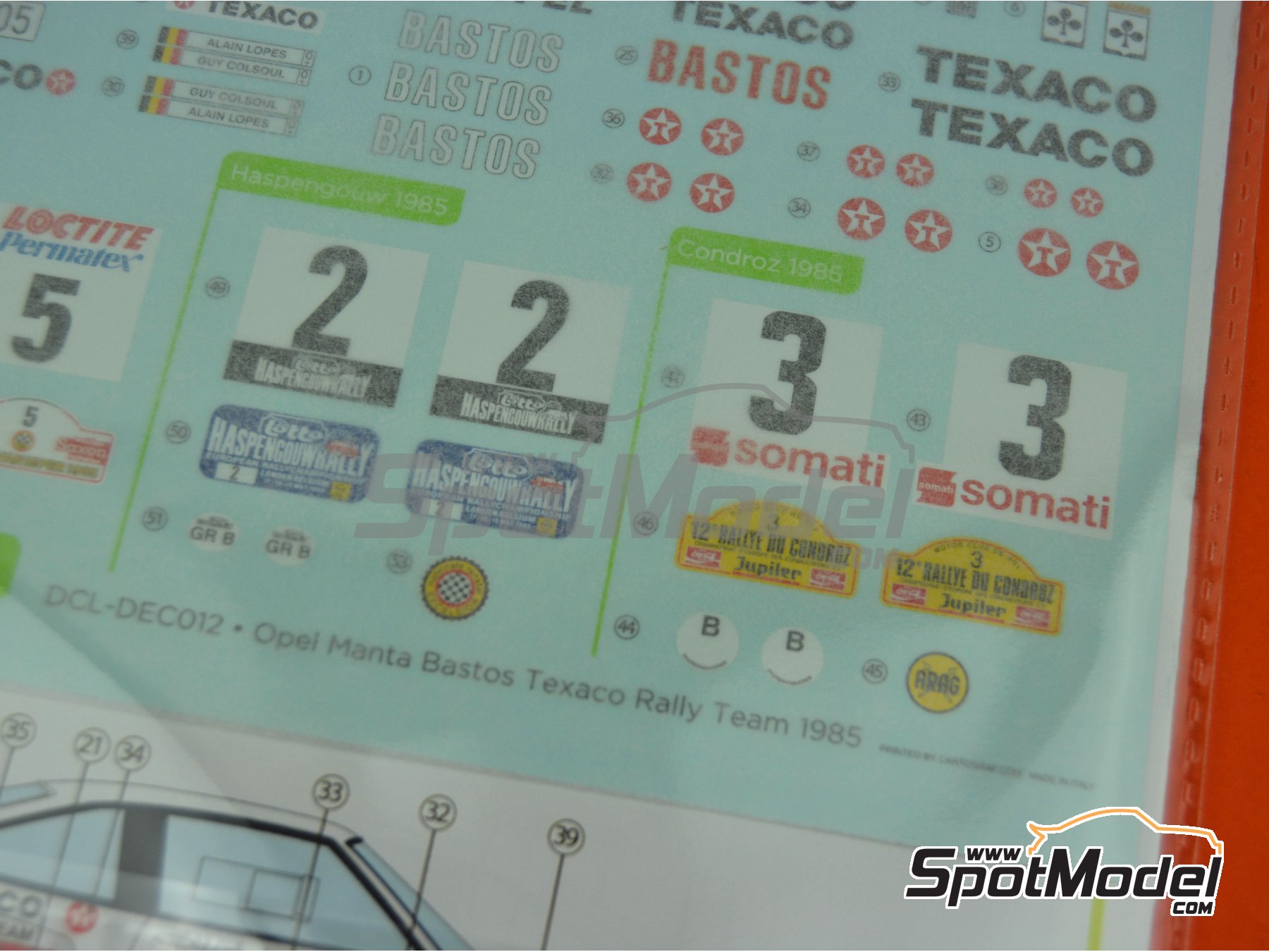 Image 13: Opel Manta 400 Group B Bastos Texaco Rally Team - 24 Hours de Ypres Rally, Condroz Rally, Haspengow Rally 1985 | Marking / livery in 1/24 scale manufactured by Decalcas (ref.&nbsp;DCL-DEC012)