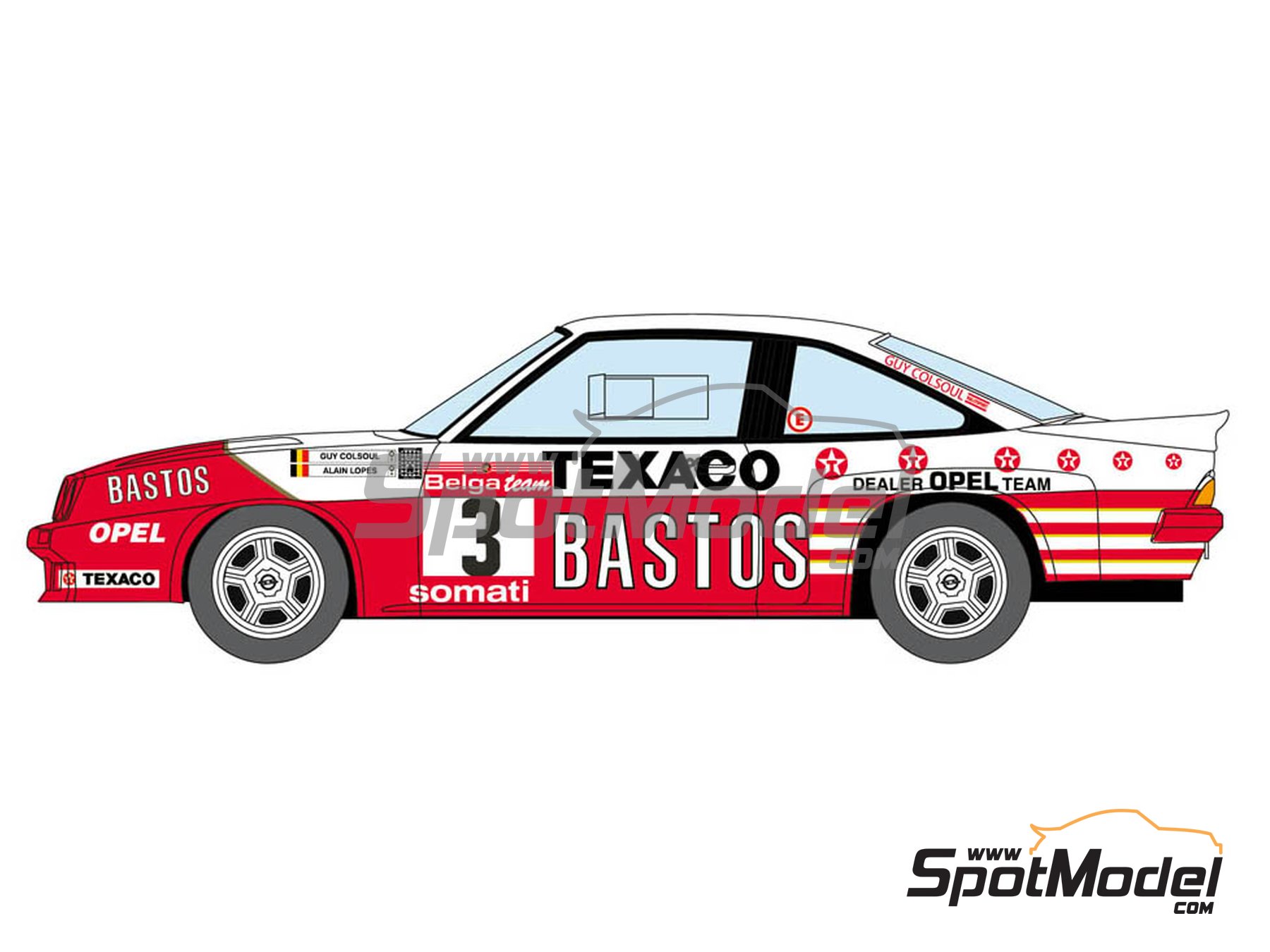 Image 3: Opel Manta 400 Group B Bastos Texaco Rally Team - 24 Hours de Ypres Rally, Condroz Rally, Haspengow Rally 1986 | Marking / livery in 1/24 scale manufactured by Decalcas (ref.&nbsp;DCL-DEC013)