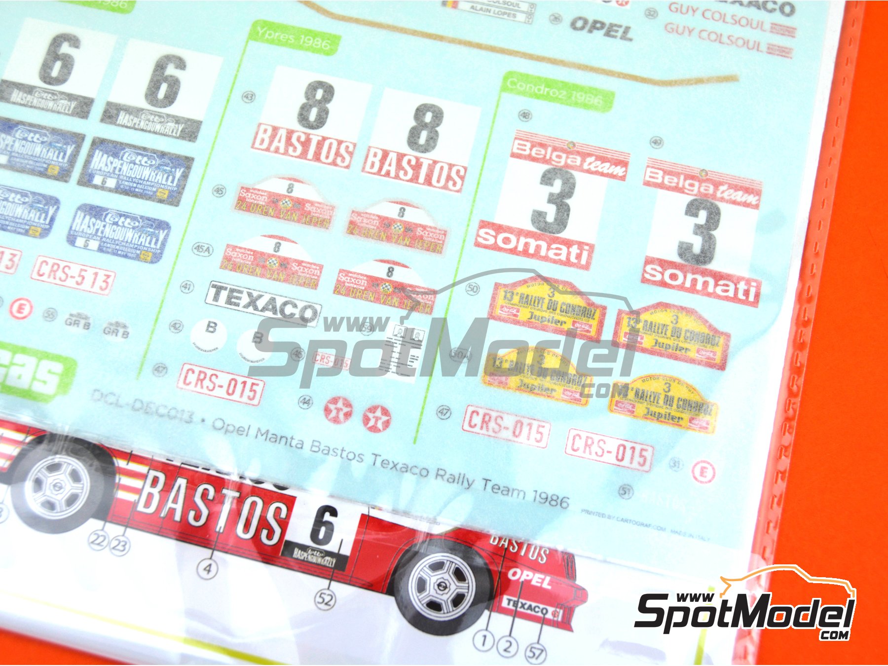 Image 12: Opel Manta 400 Group B Bastos Texaco Rally Team - 24 Hours de Ypres Rally, Condroz Rally, Haspengow Rally 1986 | Marking / livery in 1/24 scale manufactured by Decalcas (ref.&nbsp;DCL-DEC013)