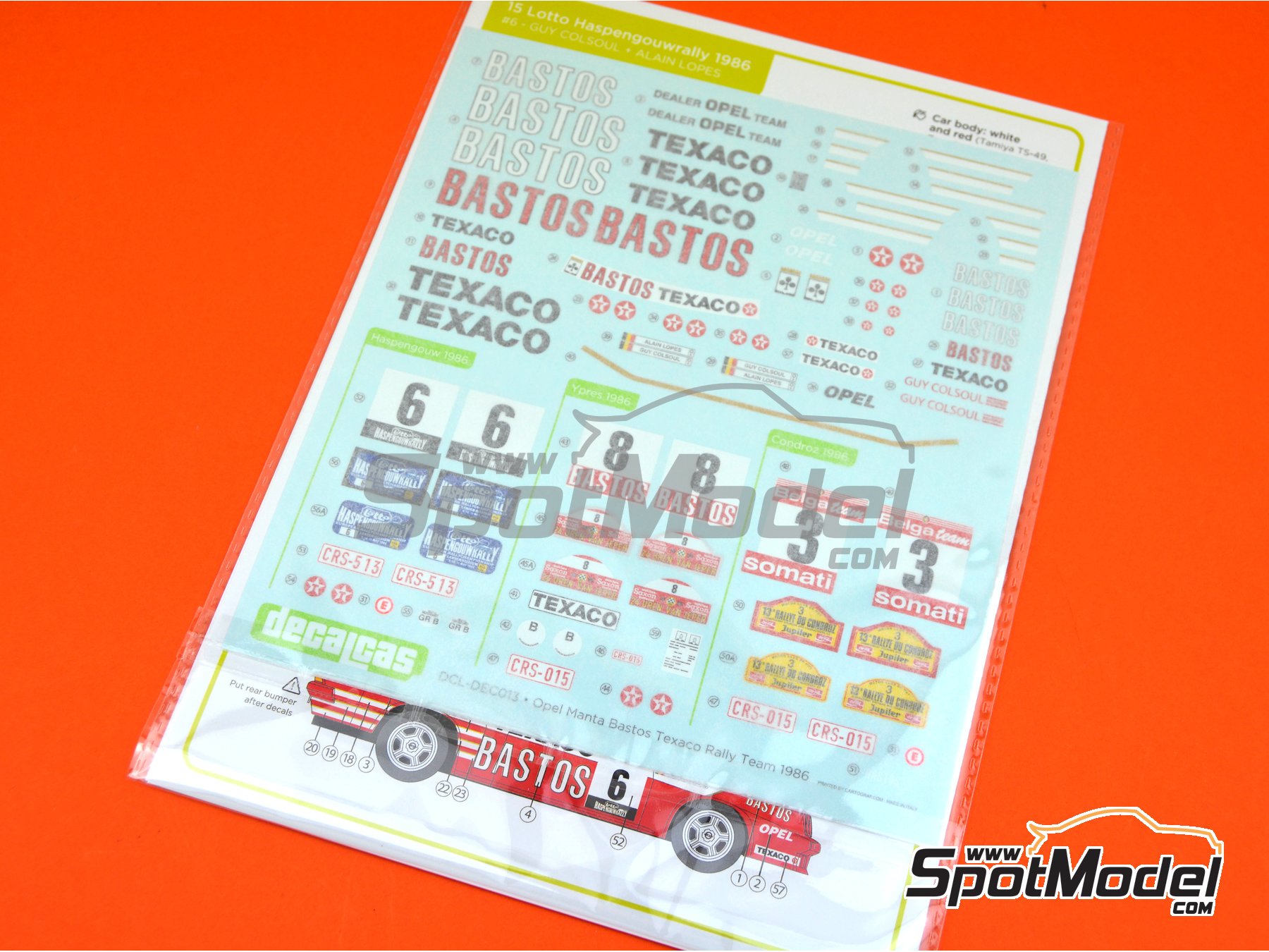 Image 13: Opel Manta 400 Group B Bastos Texaco Rally Team - 24 Hours de Ypres Rally, Condroz Rally, Haspengow Rally 1986 | Marking / livery in 1/24 scale manufactured by Decalcas (ref.&nbsp;DCL-DEC013)