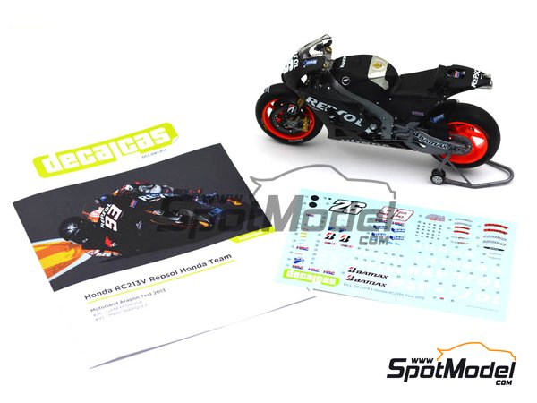Image 5: Honda RC213V Repsol Honda Team - Motorland Aragon test 2013 | Marking / livery in 1/12 scale manufactured by Decalcas (ref.&nbsp;DCL-DEC014)