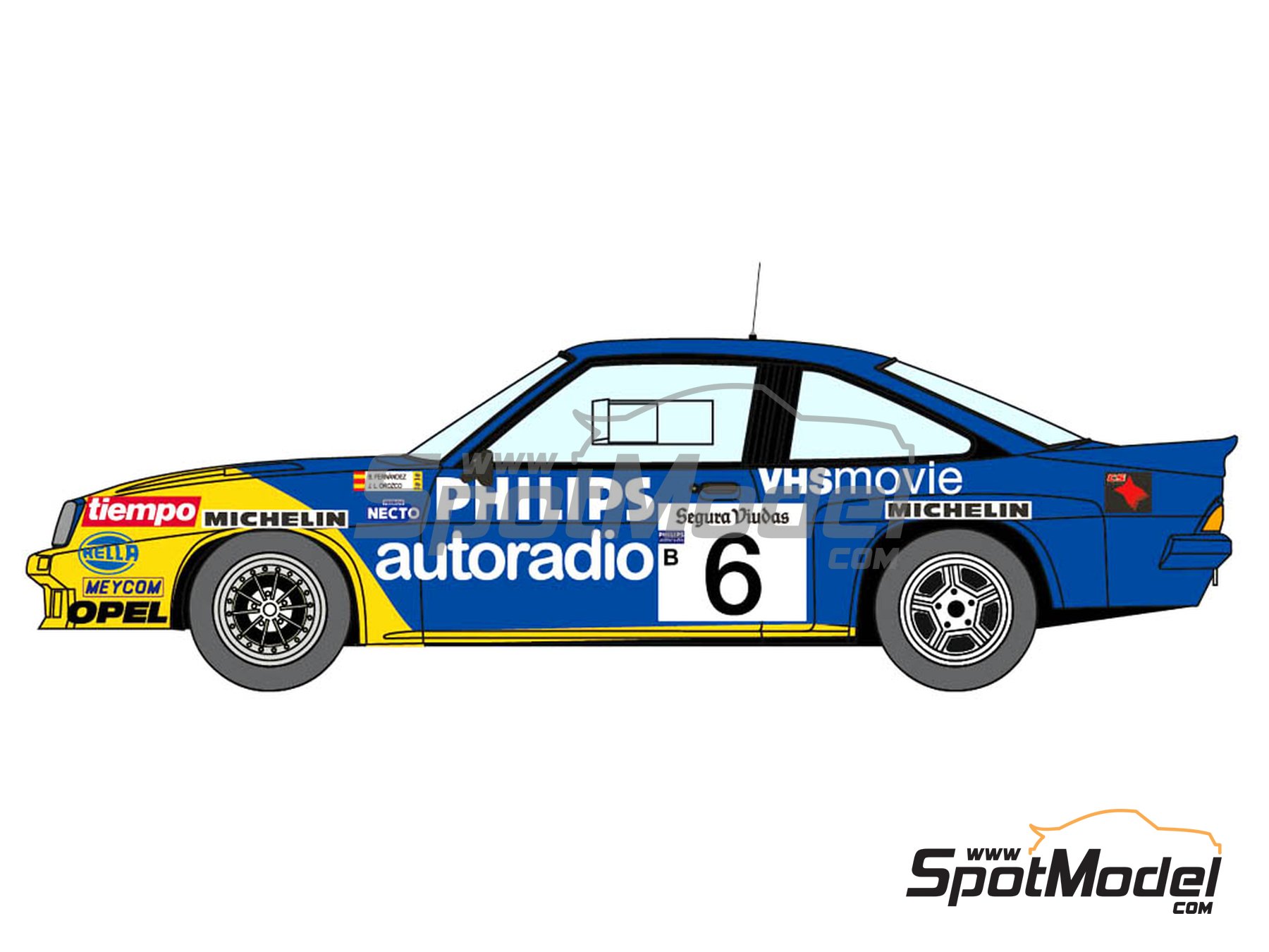 Image 2: Opel Manta 400 Group B Opel Team sponsored by Philips - AvD/STH Hunsr&uuml;ck Rallye, Valeo Rallye, Rallye Catalunya, Rally Albena - Zlatni Piassatzi - Sliven 1986 | Marking / livery in 1/24 scale manufactured by Decalcas (ref.&nbsp;DCL-DEC017)