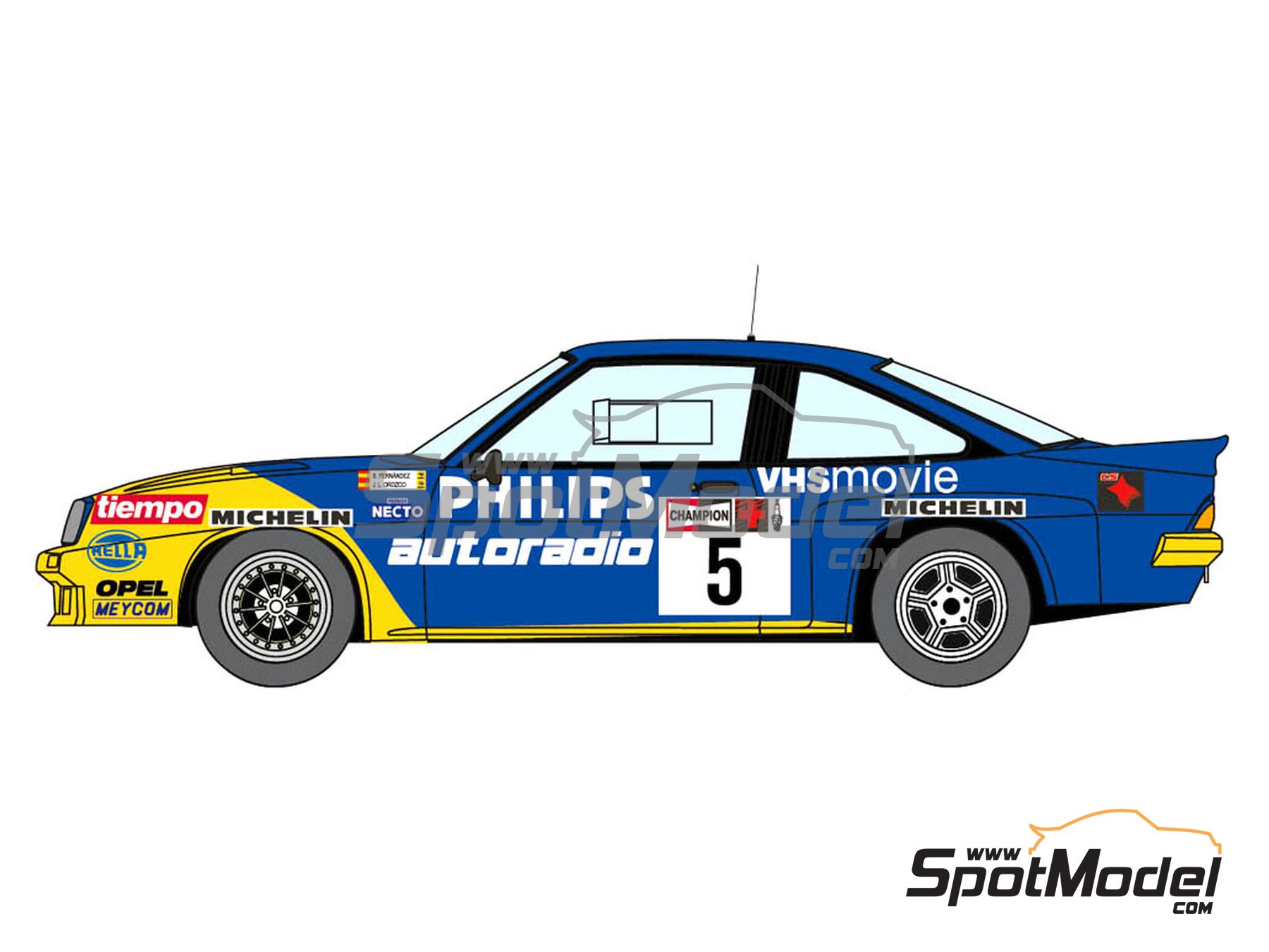 Image 4: Opel Manta 400 Group B Opel Team sponsored by Philips - AvD/STH Hunsr&uuml;ck Rallye, Valeo Rallye, Rallye Catalunya, Rally Albena - Zlatni Piassatzi - Sliven 1986 | Marking / livery in 1/24 scale manufactured by Decalcas (ref.&nbsp;DCL-DEC017)