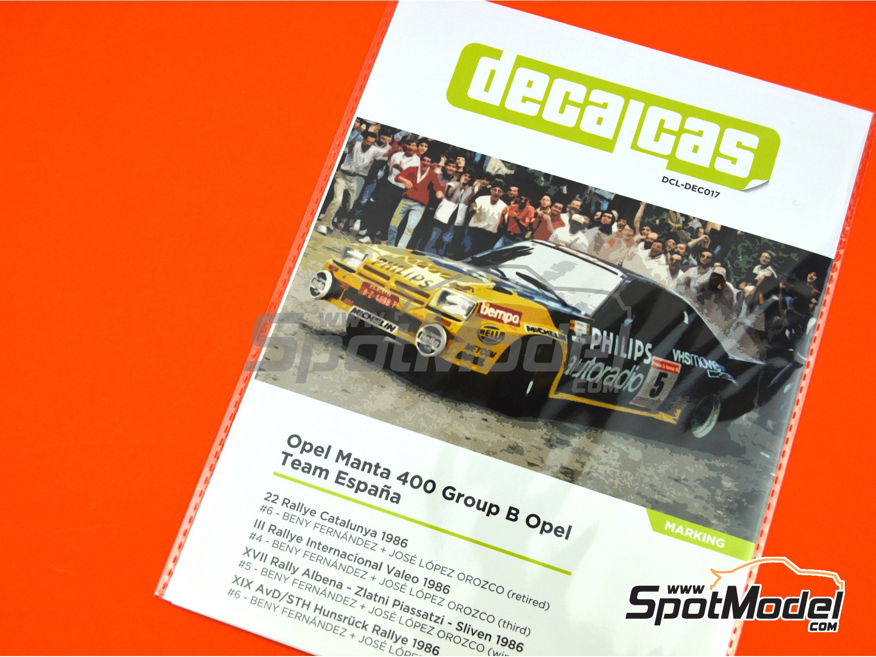 Image 11: Opel Manta 400 Group B Opel Team sponsored by Philips - AvD/STH Hunsr&uuml;ck Rallye, Valeo Rallye, Rallye Catalunya, Rally Albena - Zlatni Piassatzi - Sliven 1986 | Marking / livery in 1/24 scale manufactured by Decalcas (ref.&nbsp;DCL-DEC017)