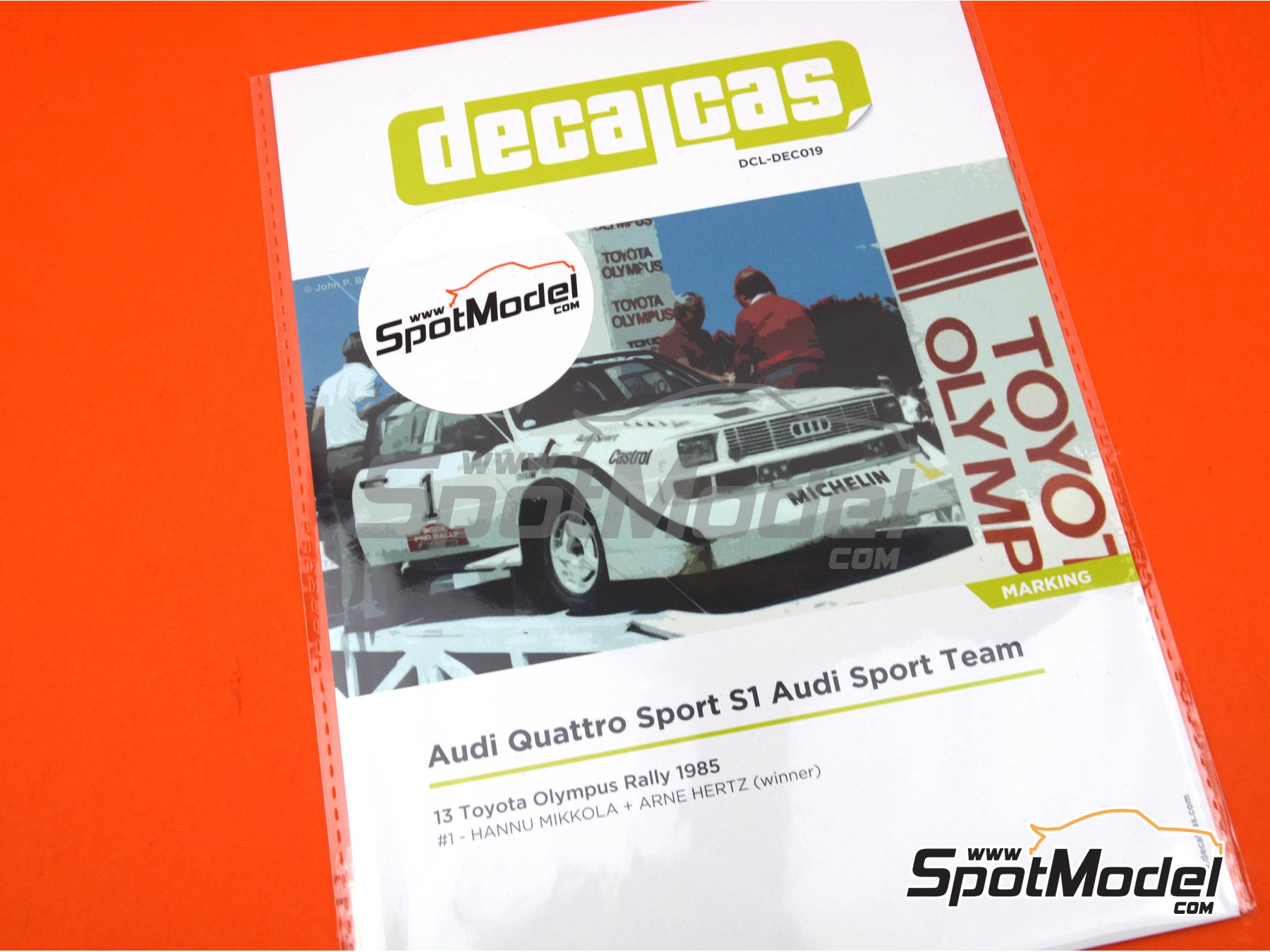 Image 10: Audi Quattro Sport S1 E2 Equipo Audi Sport - Toyota Olympus Rally 1985 | Decoraci&oacute;n en escala&nbsp;1/24 fabricado por Decalcas (ref.&nbsp;DCL-DEC019)