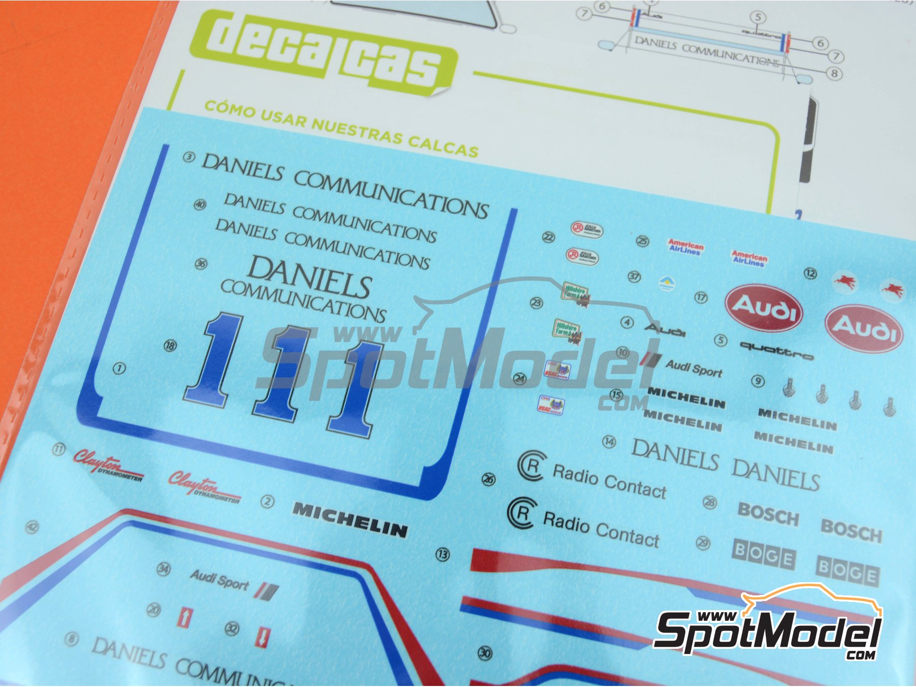 Image 7: Audi Quattro Sport S1 E2 sponsored by Daniels Communications - Pikes Peak Climb Hill Race 1986 | Marking / livery in 1/24 scale manufactured by Decalcas (ref.&nbsp;DCL-DEC020)