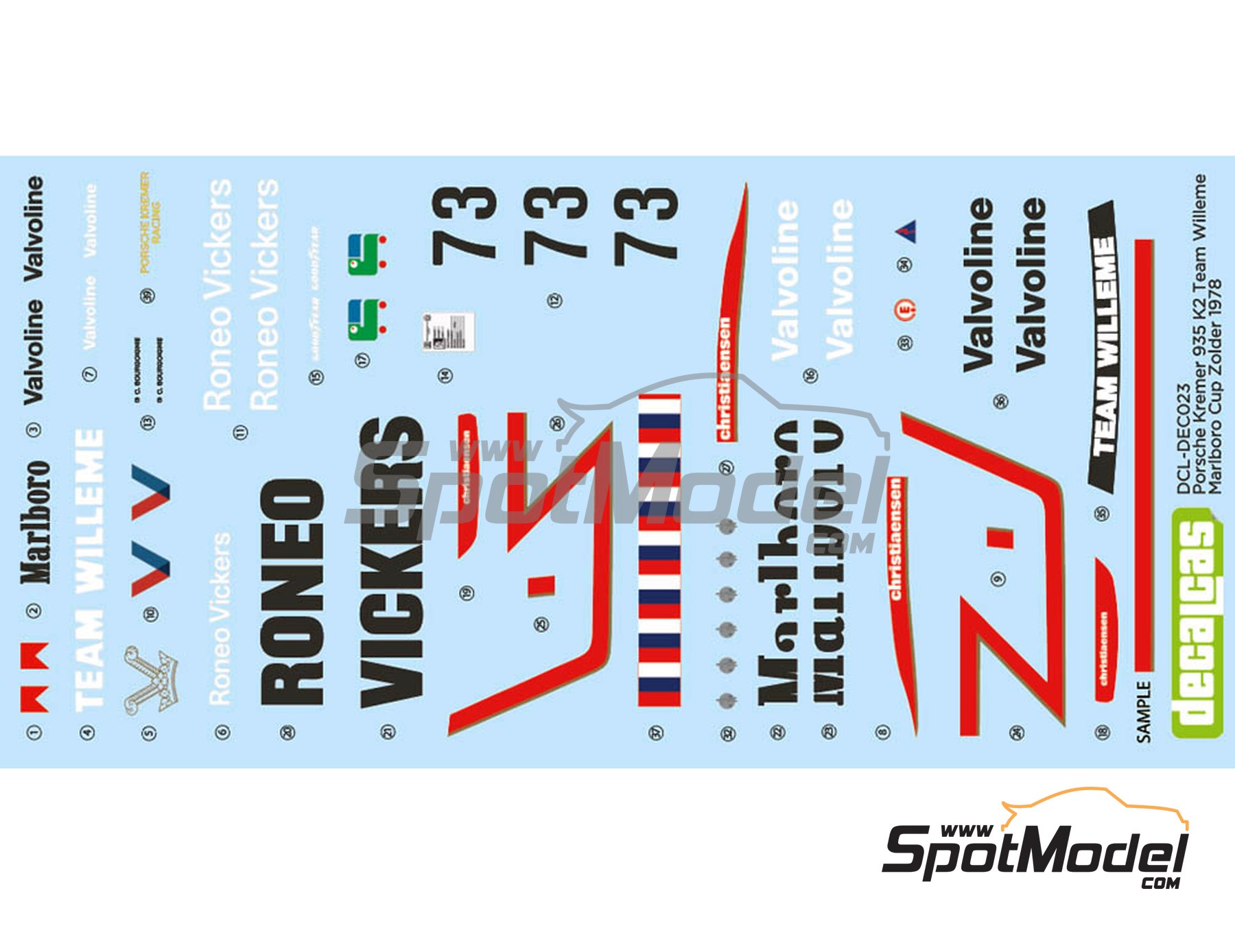 Image 1: Porsche Kremer 935 K2 Equipo Willeme - Deutsche Rennsport Meisterschaft DRM Marlboro Cup 1978 | Decoración en escala 1/24 fabricado por Decalcas (ref. DCL-DEC023)