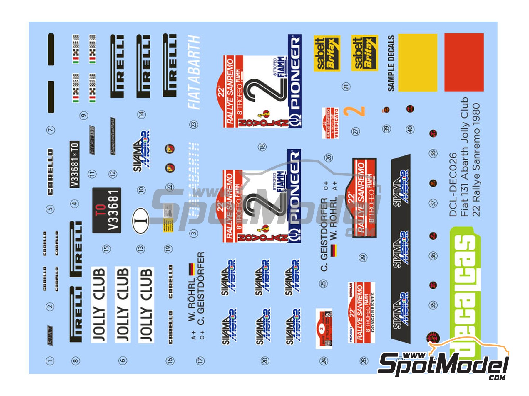 Image 6: Fiat 131 Abarth sponsored by Jolly Club - Sanremo Rally 1980 | Marking / livery in 1/24 scale manufactured by Decalcas (ref.&nbsp;DCL-DEC026)