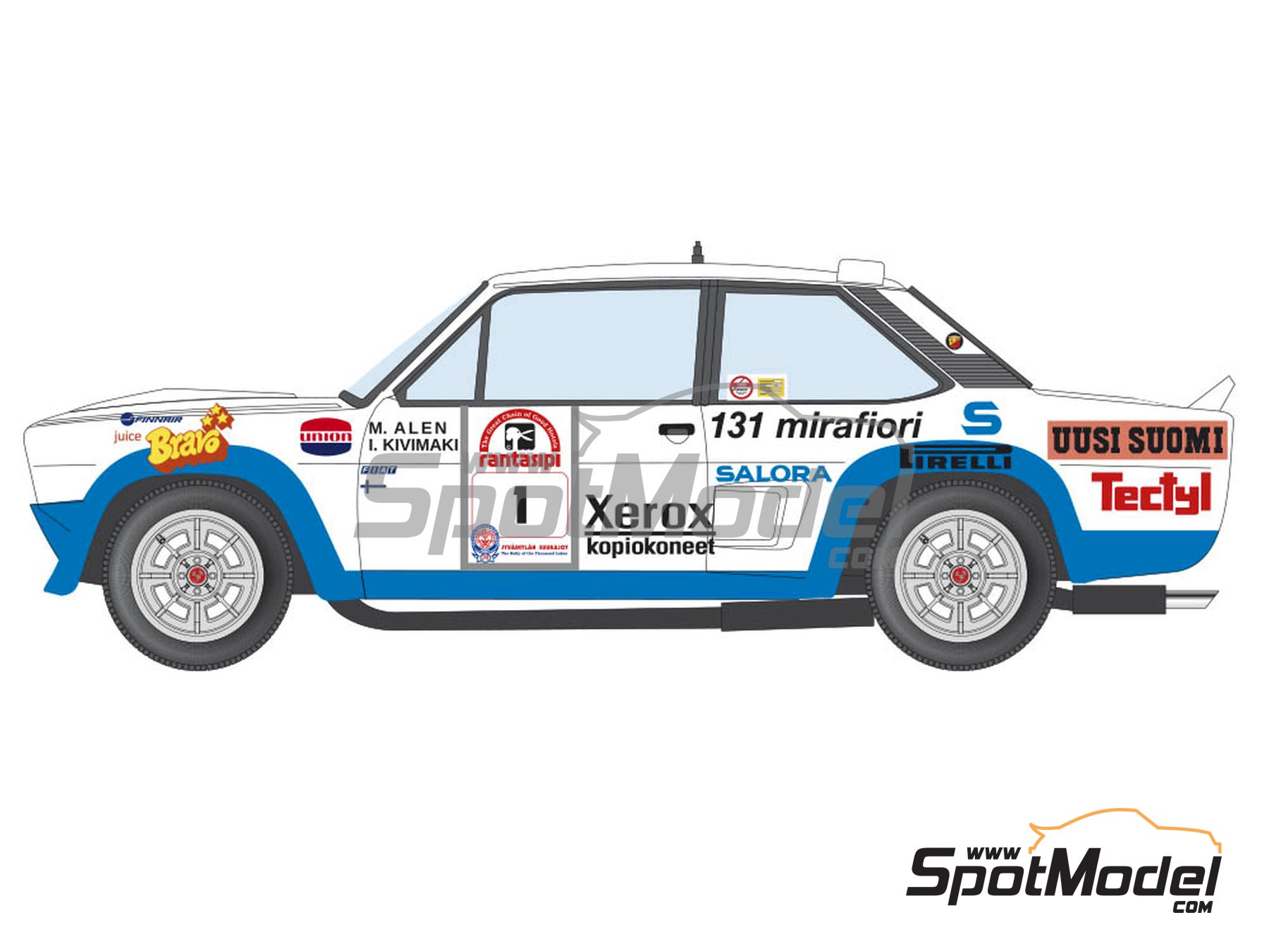 Image 2: Fiat 131 Abarth sponsored by Fiat Rally / ASA - 1000 Lakes Finland Rally 1980 | Marking / livery in 1/24 scale manufactured by Decalcas (ref.&nbsp;DCL-DEC027)