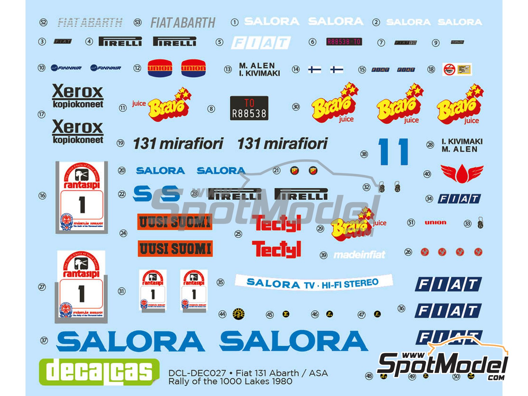 Image 6: Fiat 131 Abarth sponsored by Fiat Rally / ASA - 1000 Lakes Finland Rally 1980 | Marking / livery in 1/24 scale manufactured by Decalcas (ref.&nbsp;DCL-DEC027)