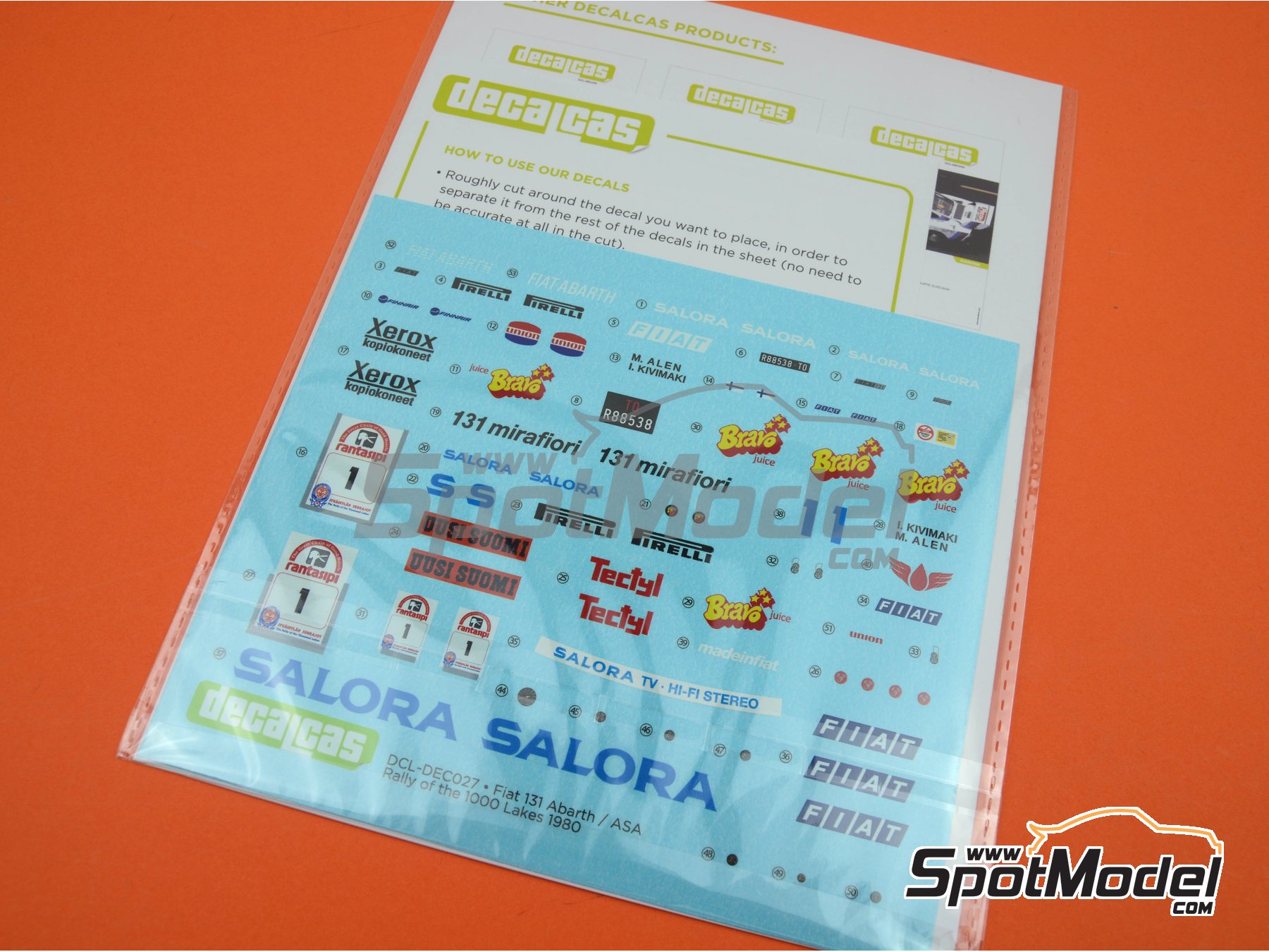 Image 10: Fiat 131 Abarth sponsored by Fiat Rally / ASA - 1000 Lakes Finland Rally 1980 | Marking / livery in 1/24 scale manufactured by Decalcas (ref.&nbsp;DCL-DEC027)