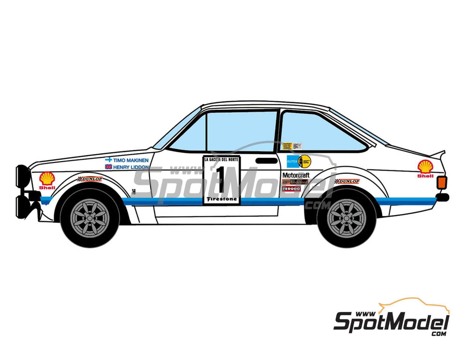 Image 2: Ford Escort Mk. II - Firestone Rallye 1976 | Marking / livery in 1/24 scale manufactured by Decalcas (ref.&nbsp;DCL-DEC031)