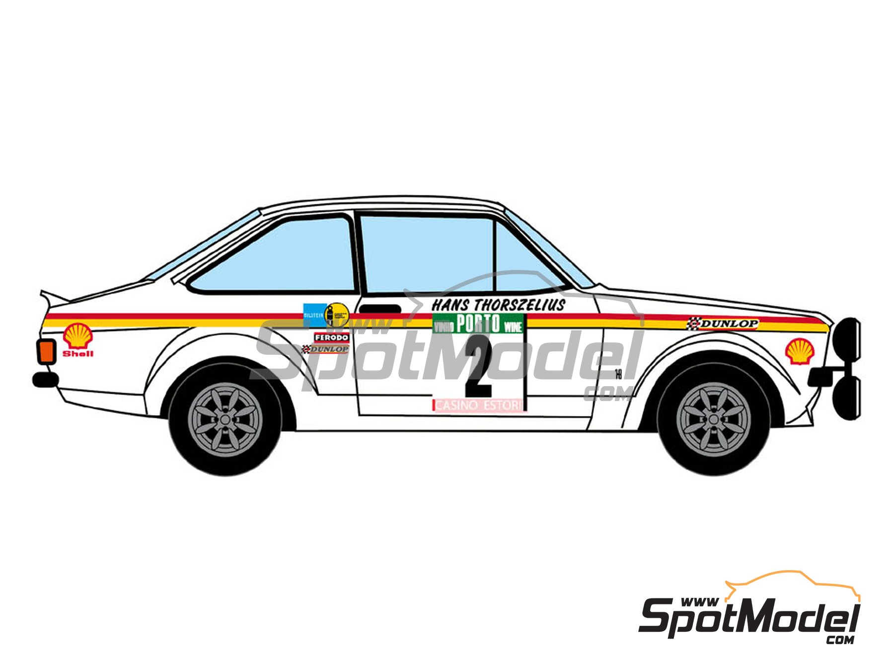 Image 3: Ford Escort Mk. II - Portugal Rally - Vinho do Porto 1977 | Marking / livery in 1/24 scale manufactured by Decalcas (ref.&nbsp;DCL-DEC032)