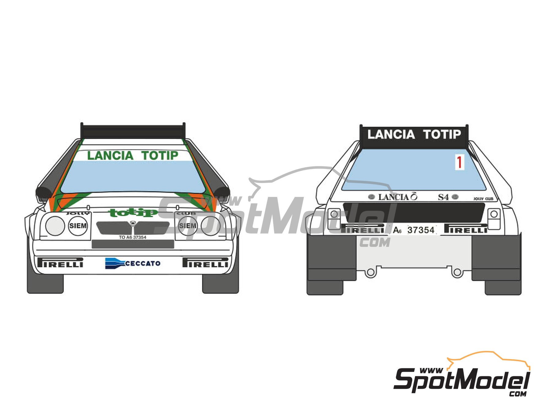 Image 1: Lancia Delta S4 sponsored by Jolly Club Totip - Rally 1000 Miglia 1986 | Marking / livery in 1/24 scale manufactured by Decalcas (ref.&nbsp;DCL-DEC034)