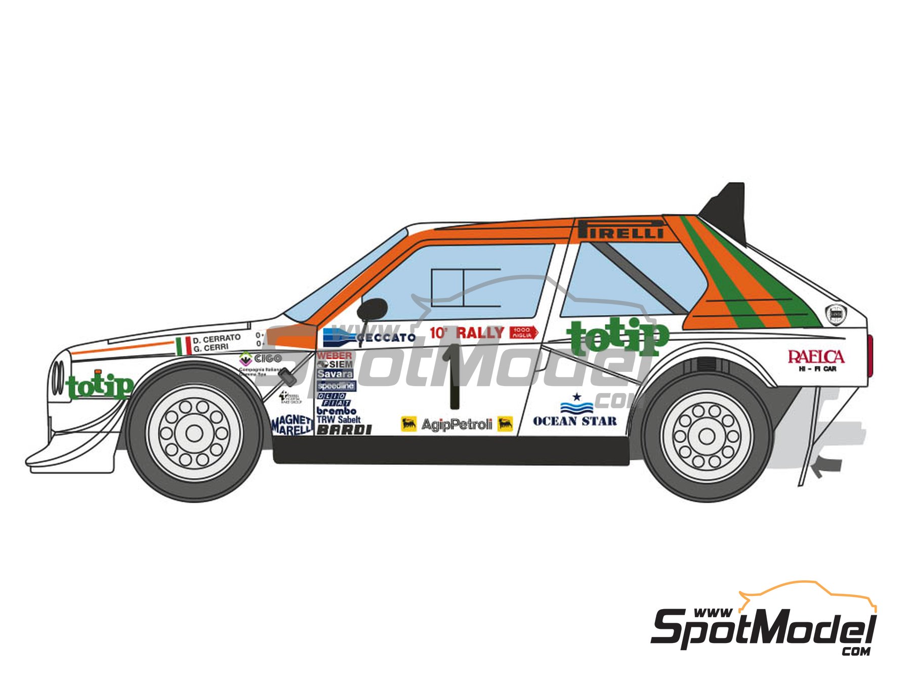 Image 2: Lancia Delta S4 sponsored by Jolly Club Totip - Rally 1000 Miglia 1986 | Marking / livery in 1/24 scale manufactured by Decalcas (ref.&nbsp;DCL-DEC034)