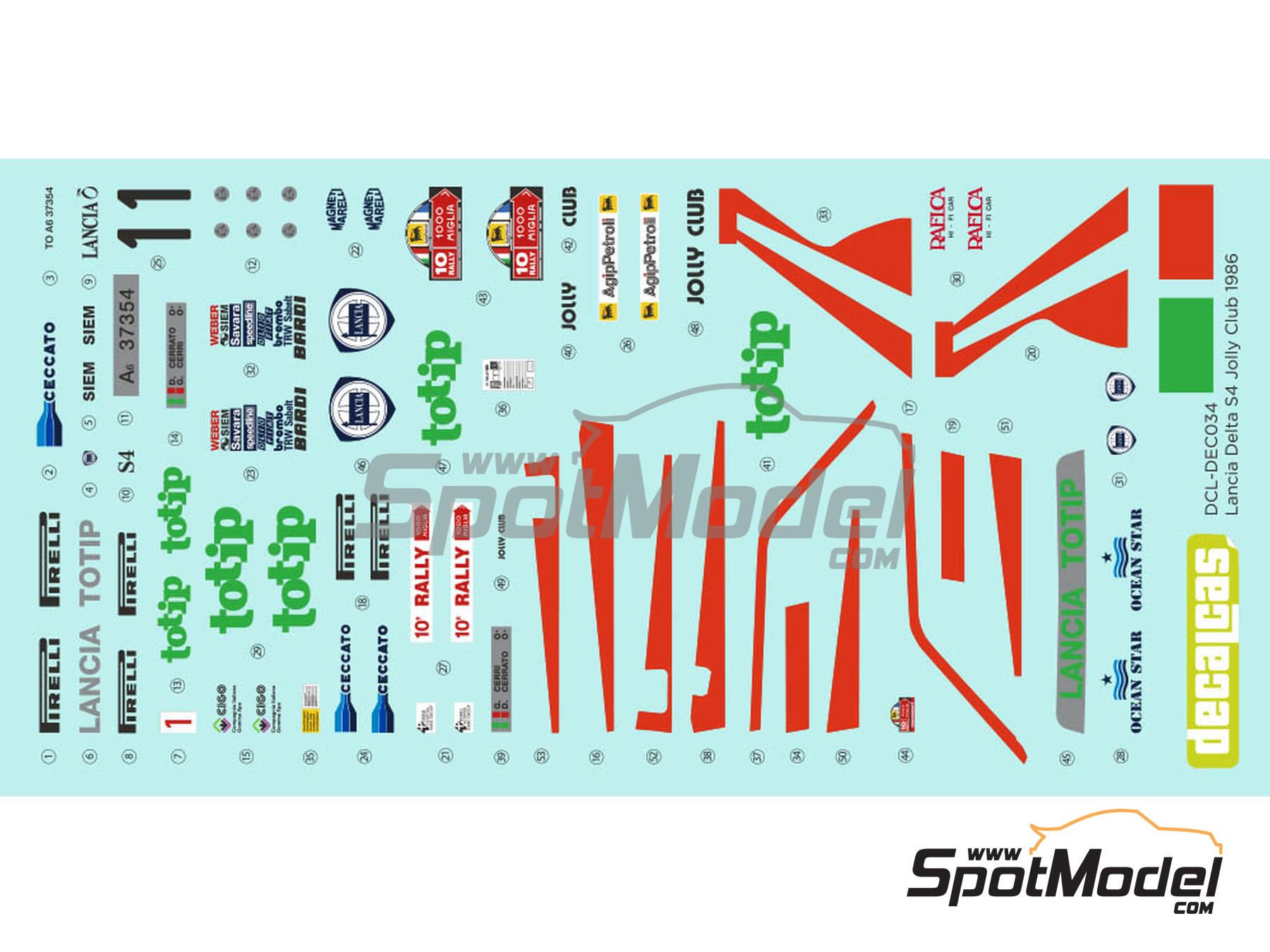 Image 6: Lancia Delta S4 sponsored by Jolly Club Totip - Rally 1000 Miglia 1986 | Marking / livery in 1/24 scale manufactured by Decalcas (ref.&nbsp;DCL-DEC034)